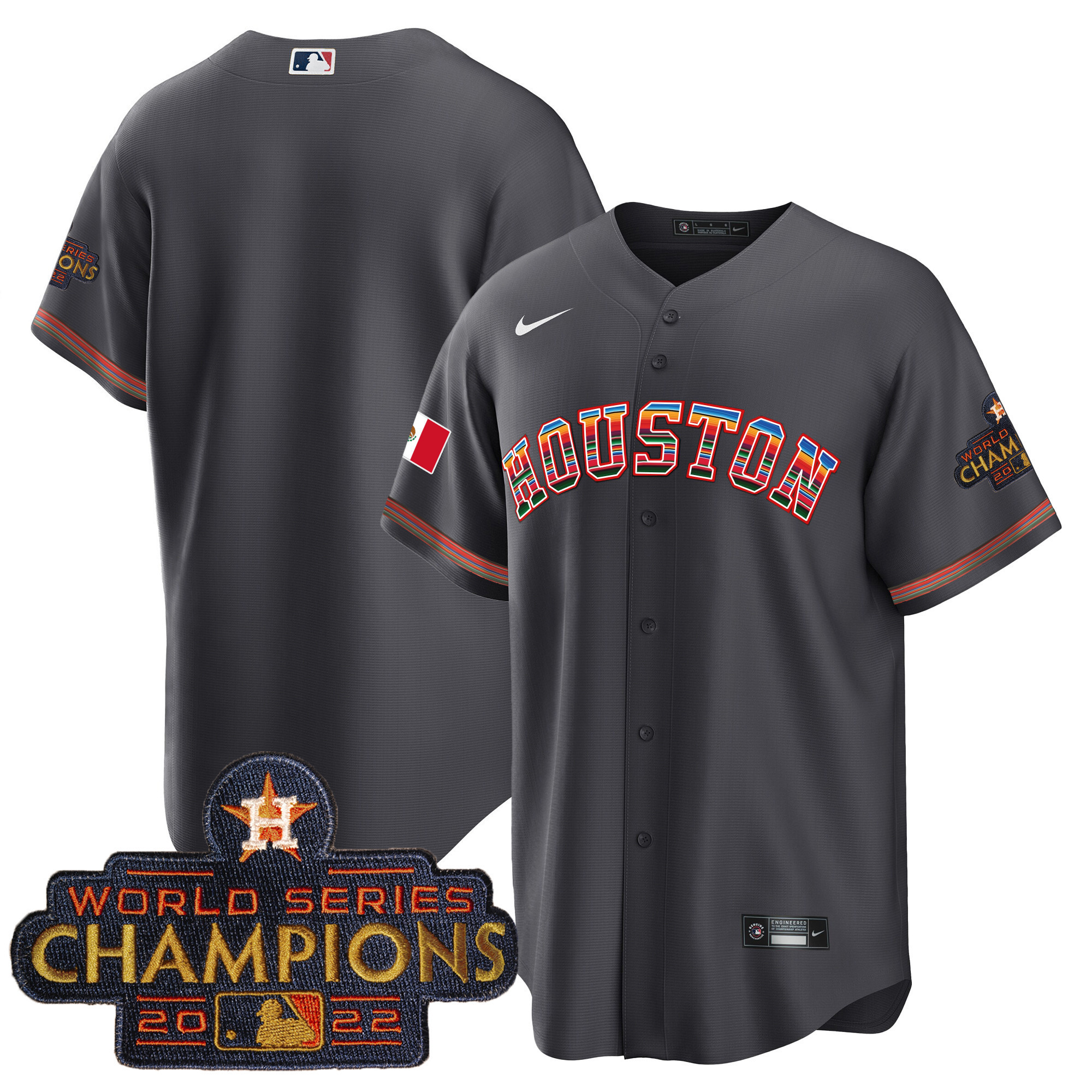 Team Men's Houston Astros Mexico Cool Base Limited V2 Charcoal Jersey - All Stitched