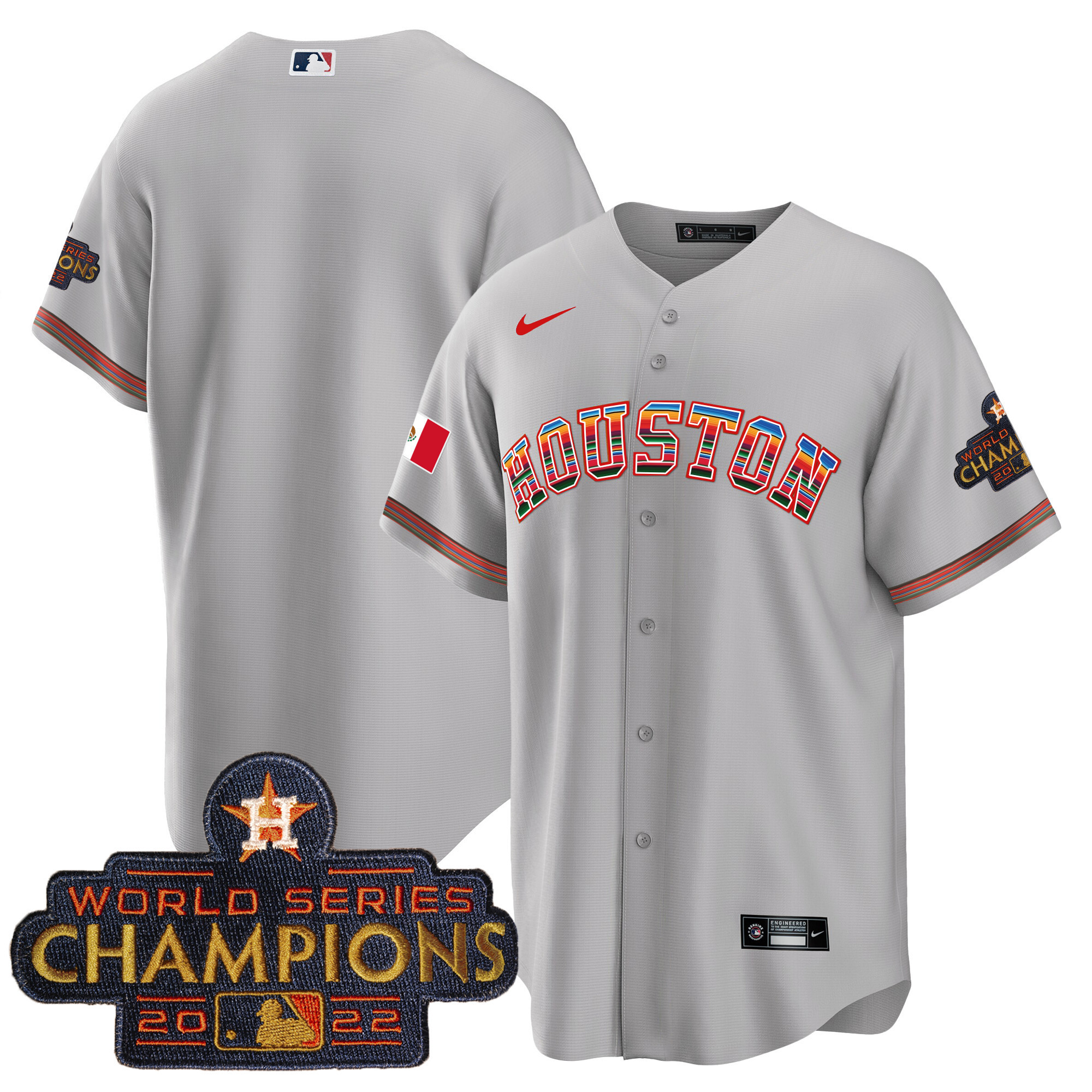 Team Men's Houston Astros Mexico Cool Base Limited V2 Gray Jersey - All Stitched