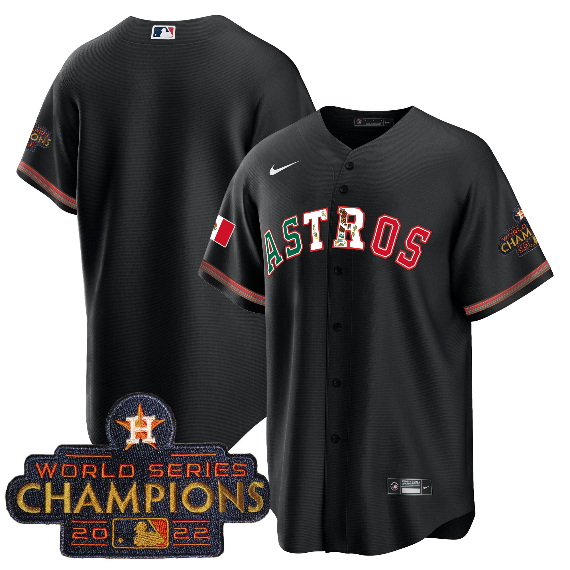 Team Men's Houston Astros Mexico Cool Base Limited V3 Black Jersey - All Stitched