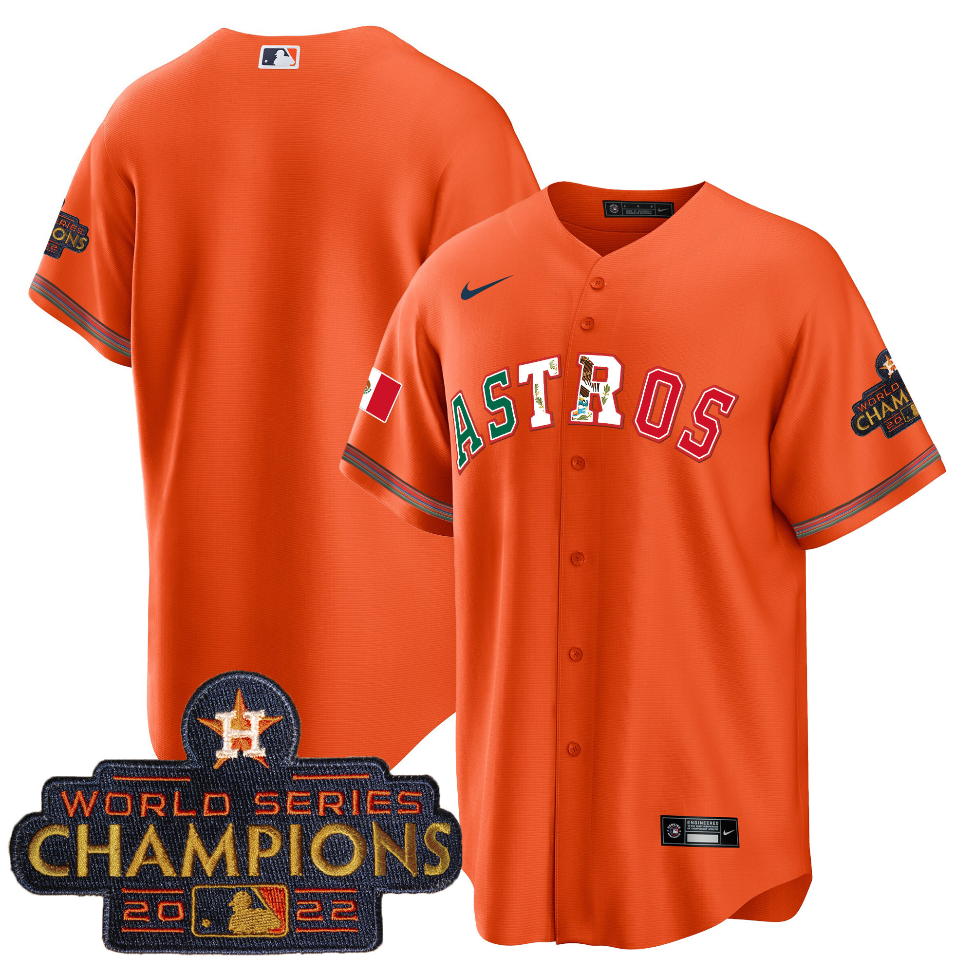 Team Men's Houston Astros Mexico Cool Base Limited V3 Orange Jersey - All Stitched