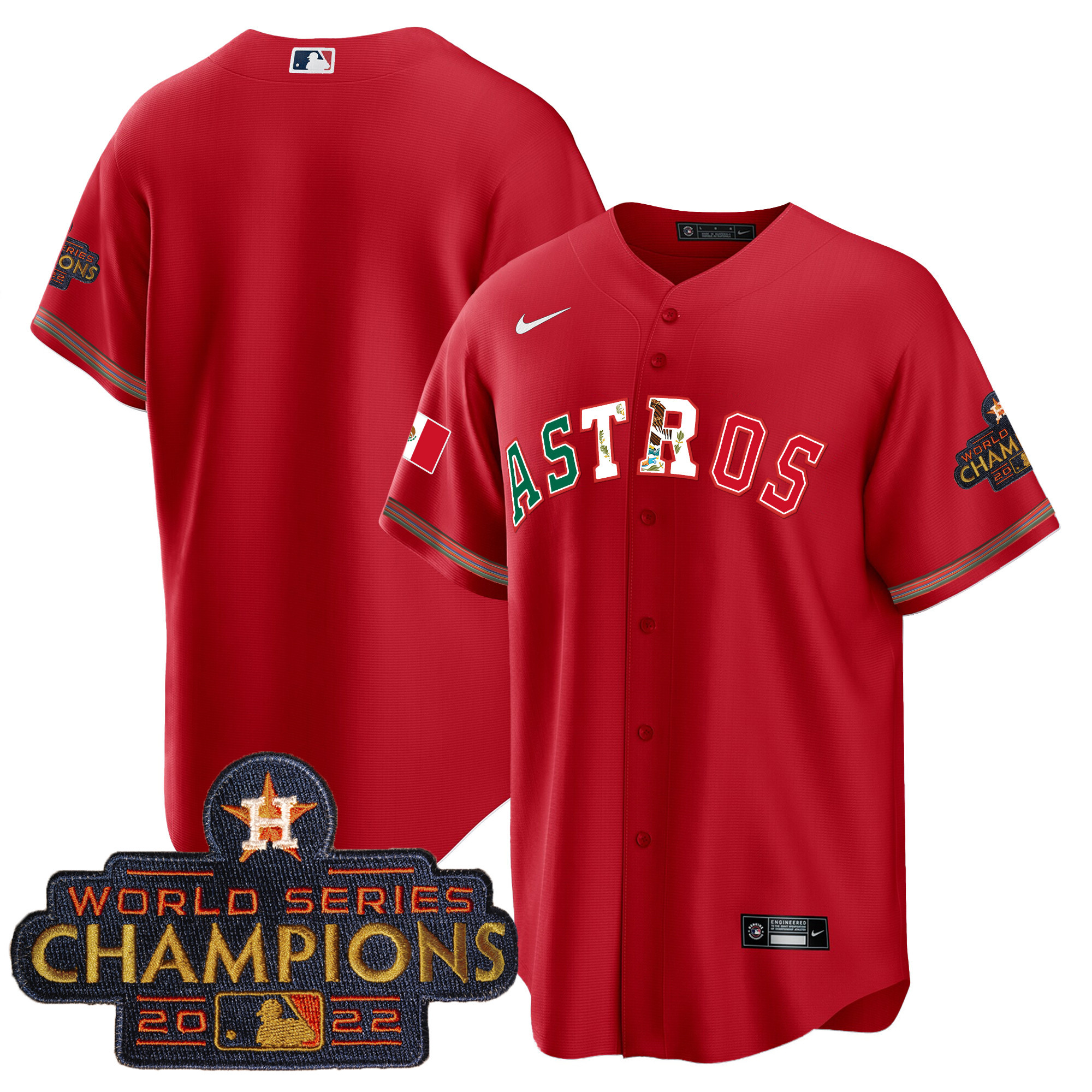 Team Men's Houston Astros Mexico Cool Base Limited V3 Red Jersey - All Stitched