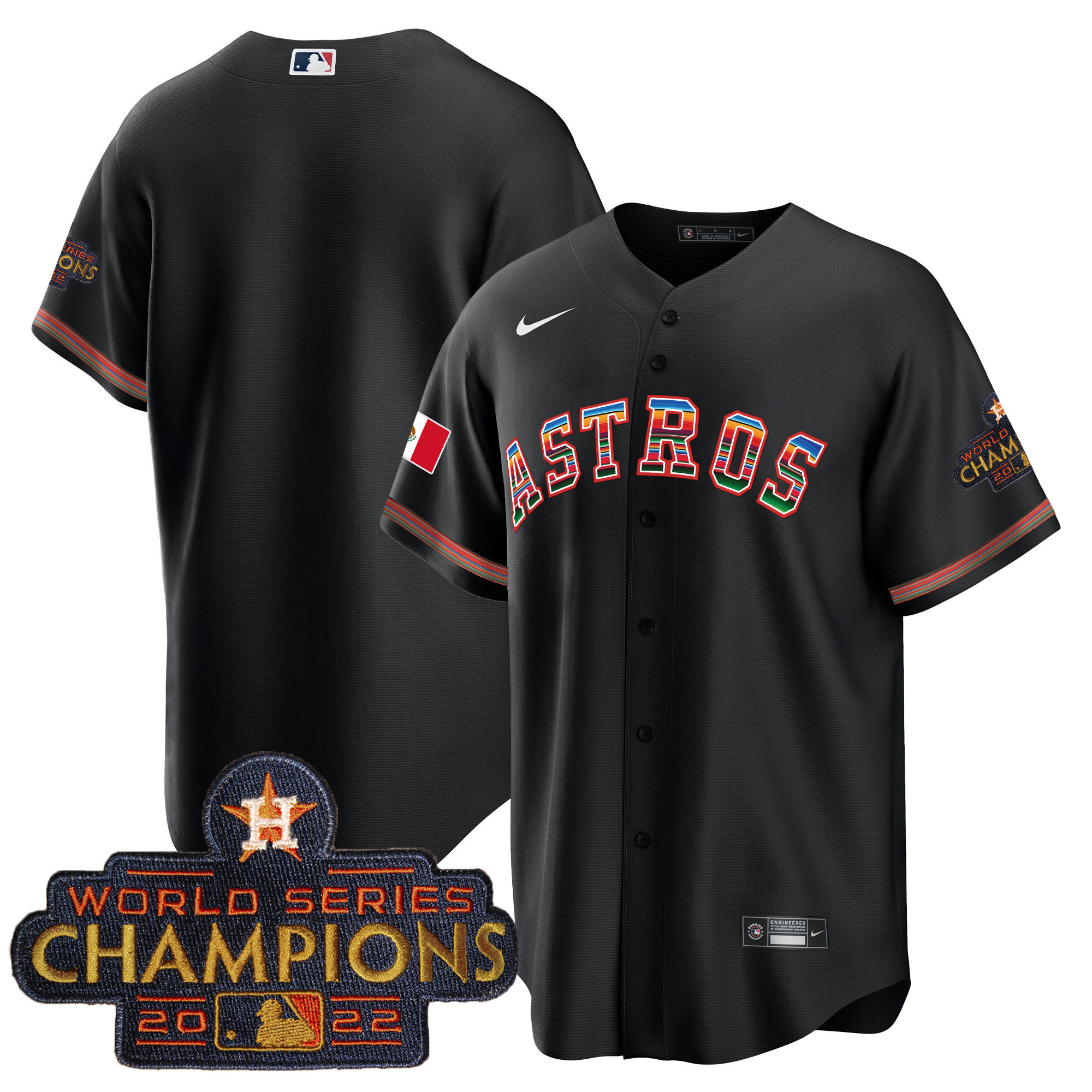 Team Men's Houston Astros Mexico Hispanic Heritage Black Jersey - All Stitched