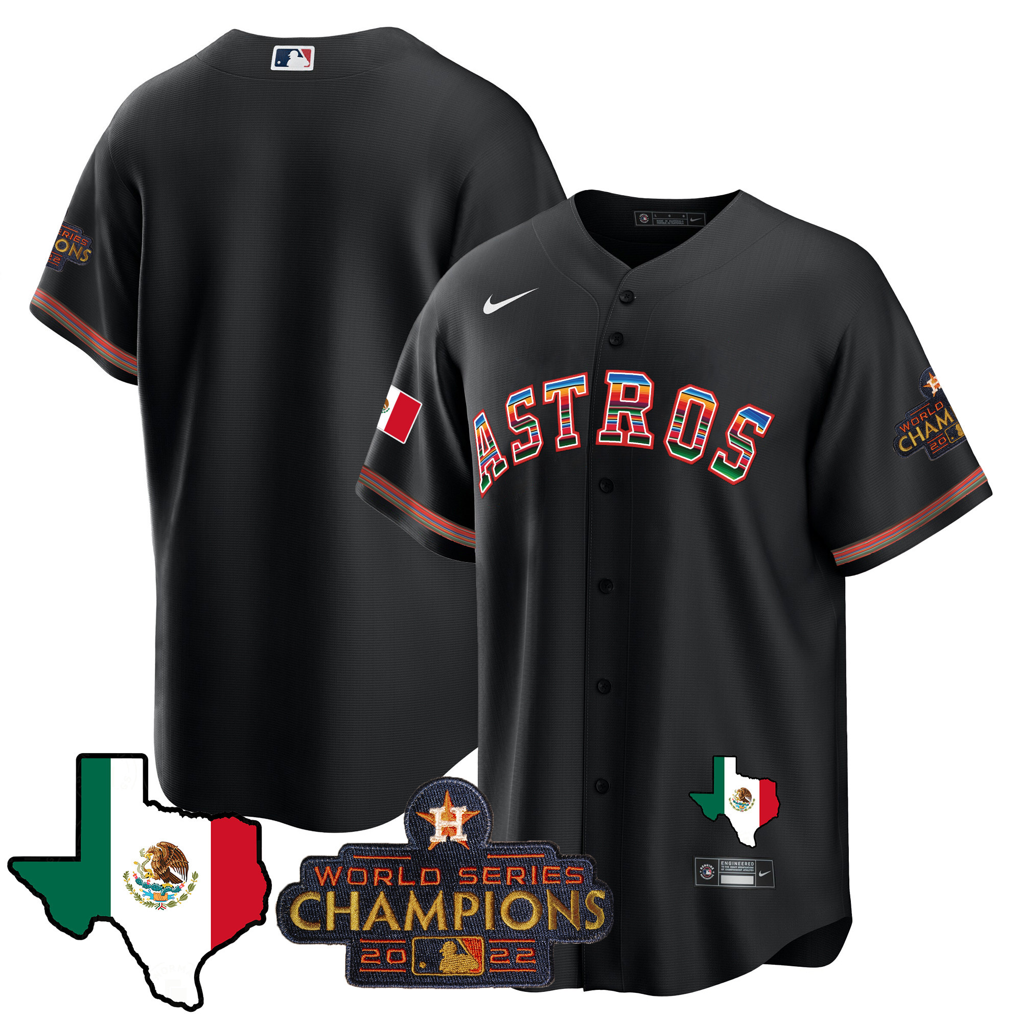 Team Men's Houston Astros Mexico Texas Map Cool Base Black Jersey - All Stitched