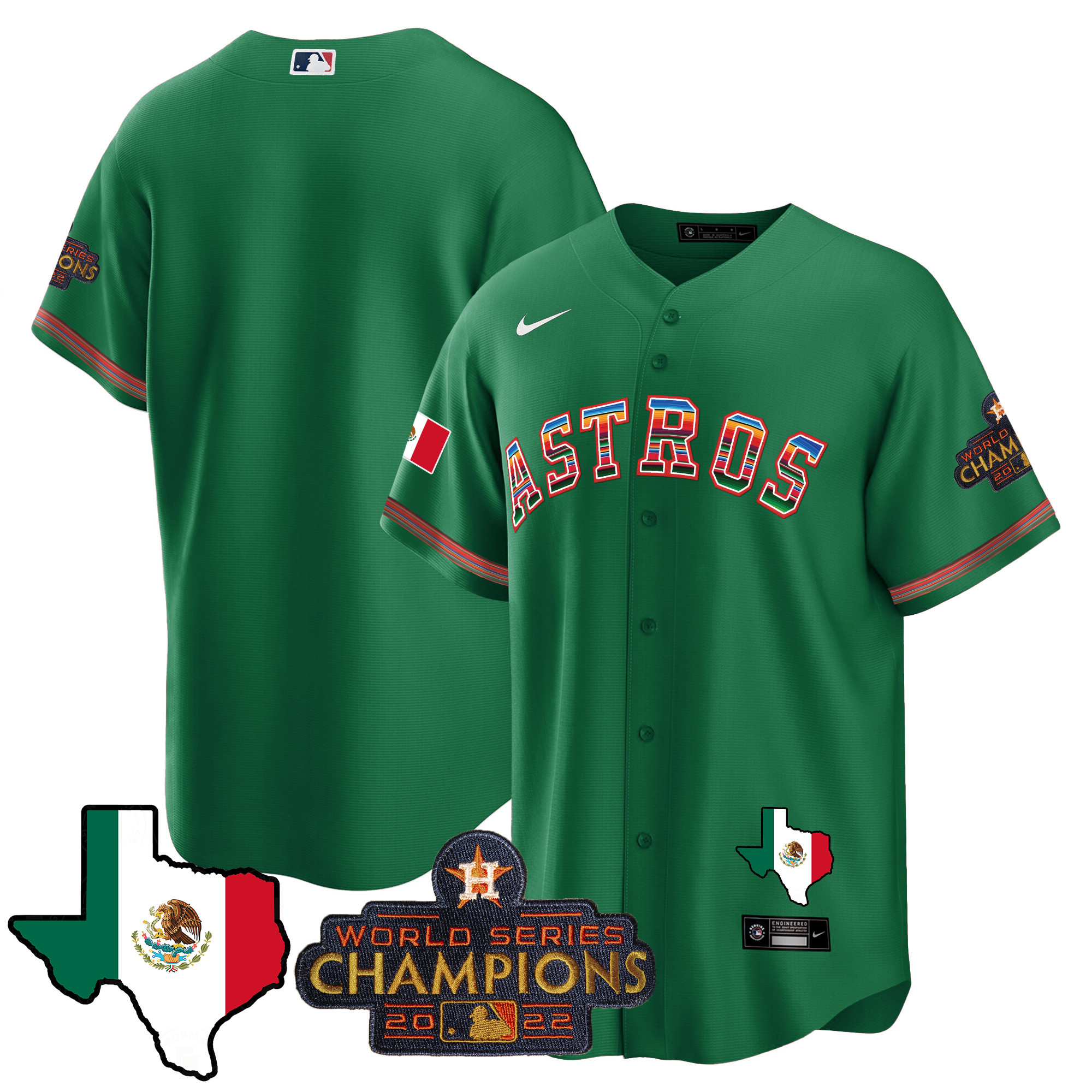 Team Men's Houston Astros Mexico Texas Map Cool Base Green Jersey - All Stitched