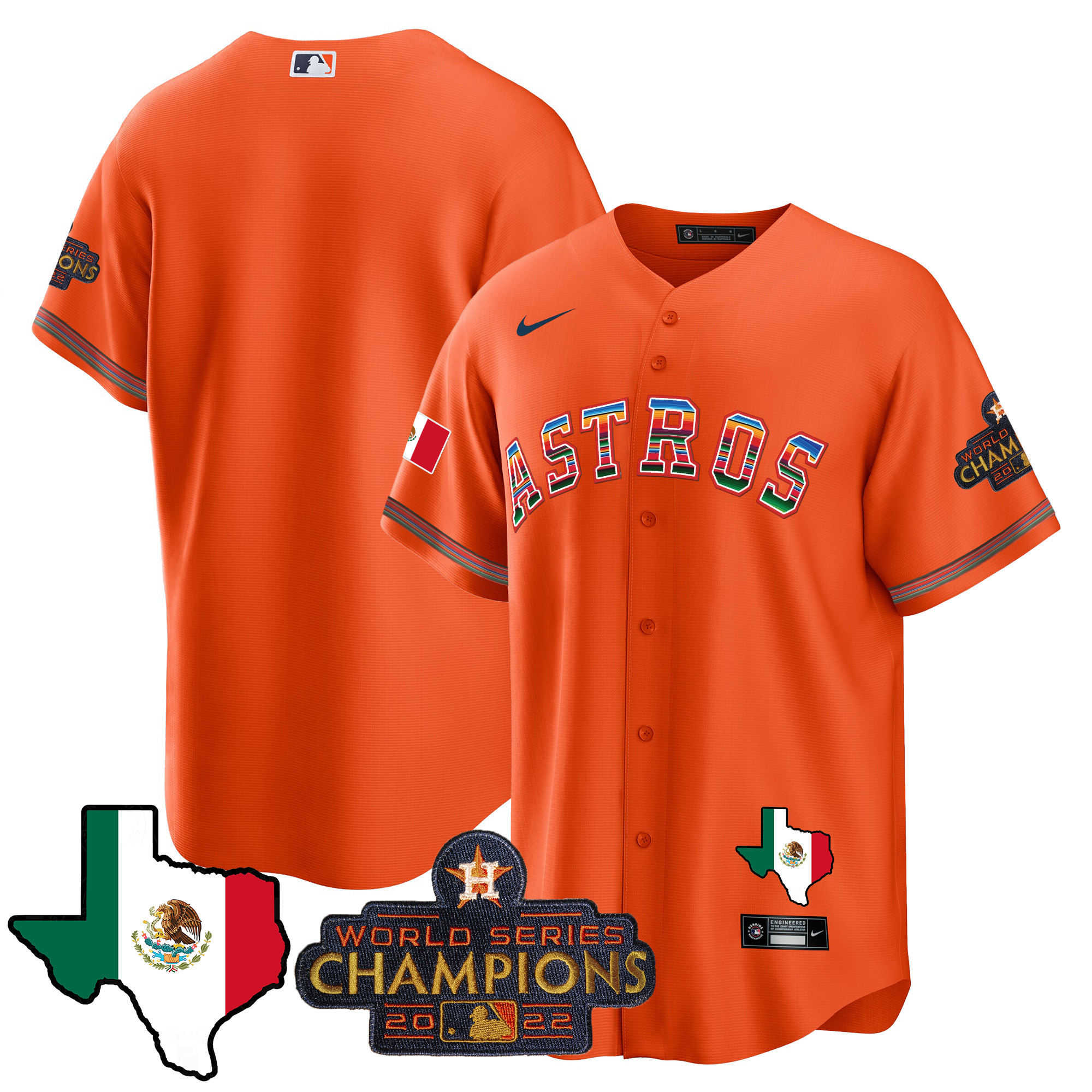 Team Men's Houston Astros Mexico Texas Map Cool Base Orange Jersey - All Stitched