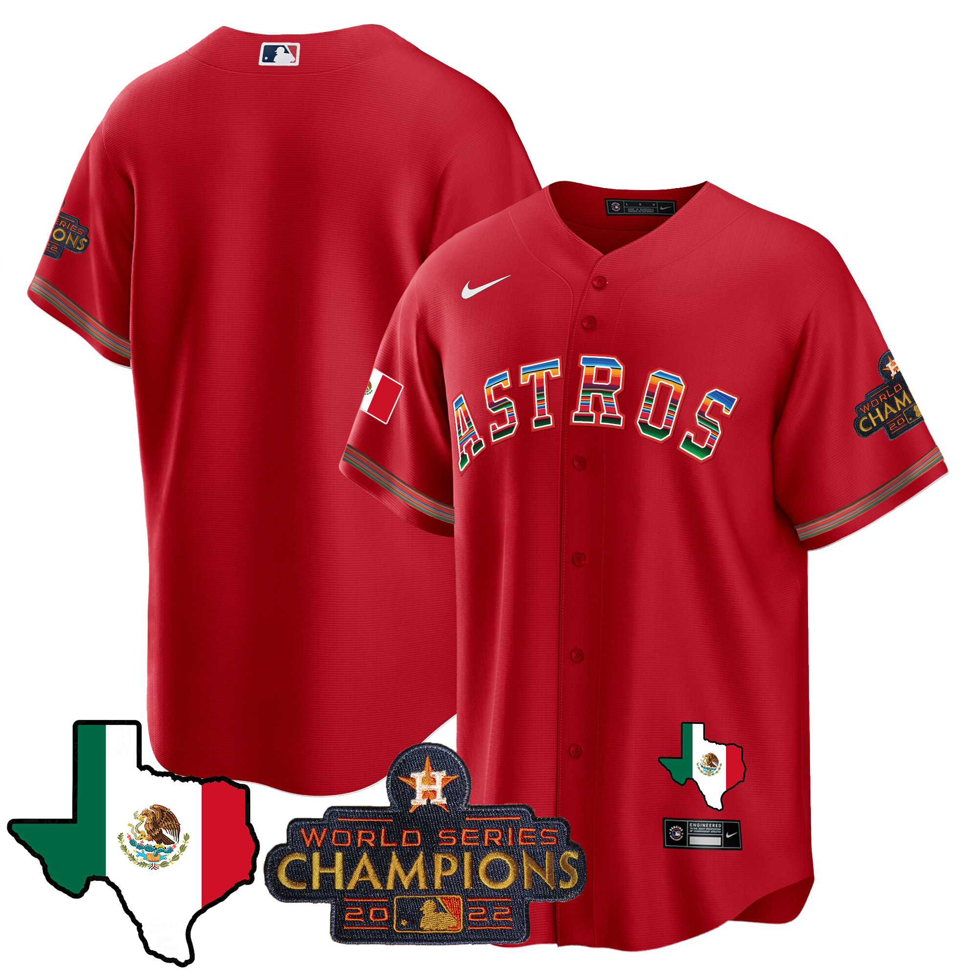 Team Men's Houston Astros Mexico Texas Map Cool Base Red Jersey - All Stitched