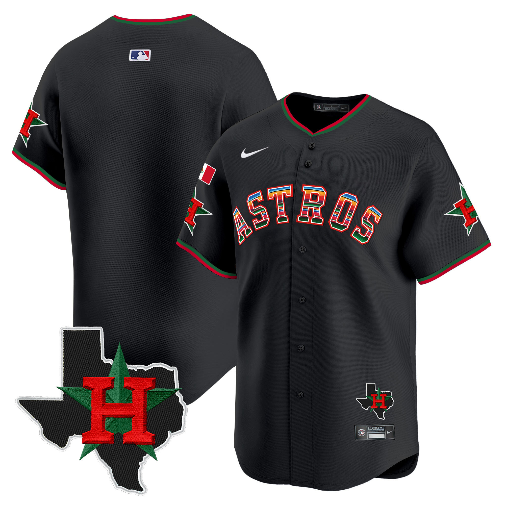 Team Men's Houston Astros Mexico Texas Patch Vapor Premier Limited V2 Black Jersey - All Stitched