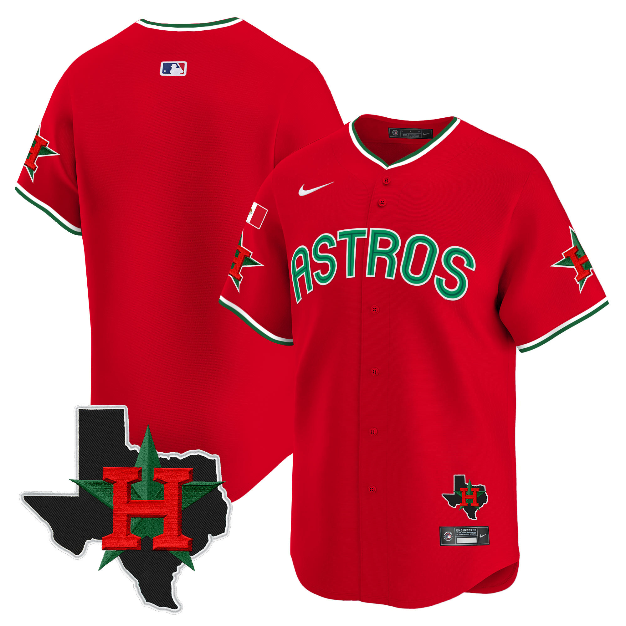 Team Men's Houston Astros Mexico Texas Patch Vapor Premier Limited V3 Red Jersey - All Stitched