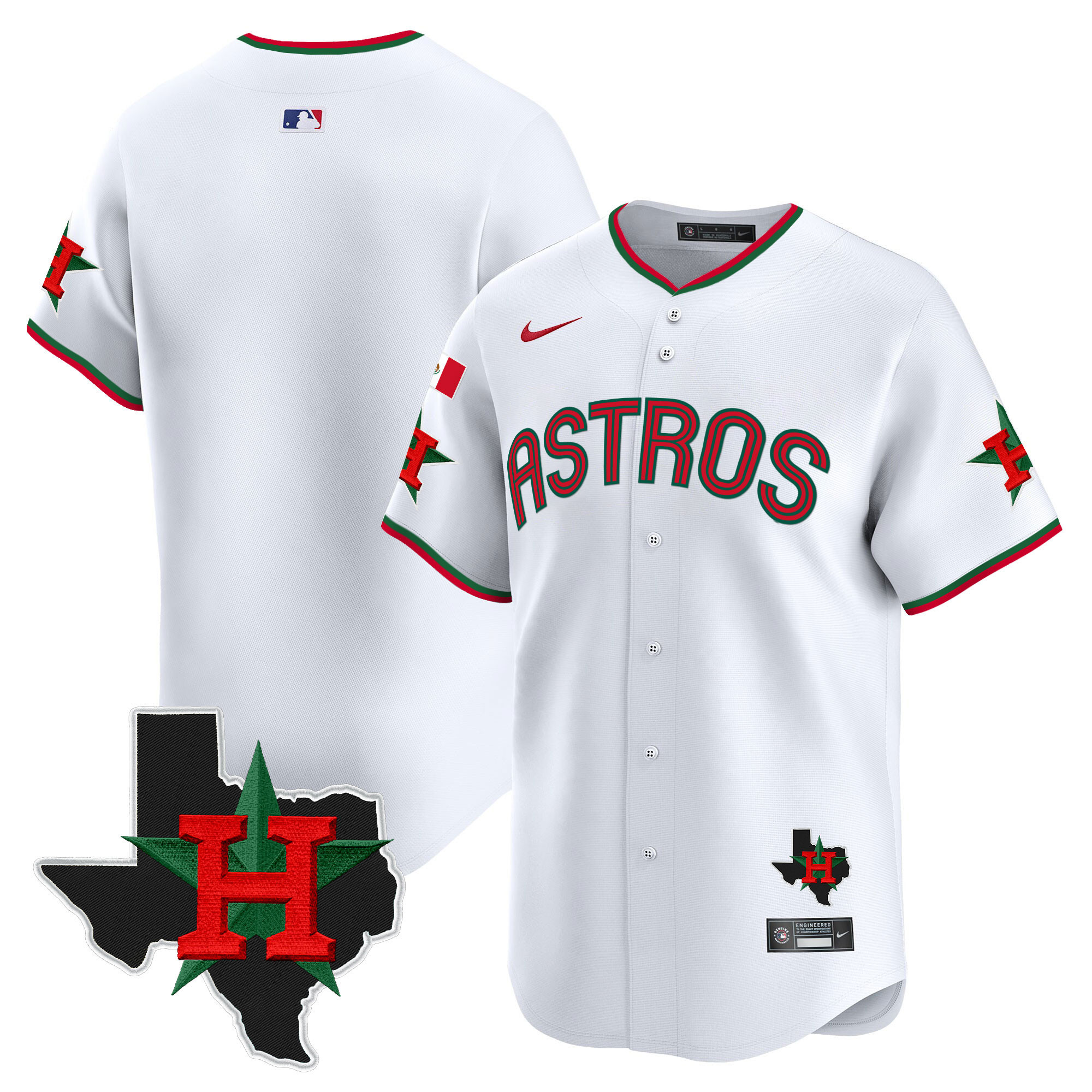 Team Men's Houston Astros Mexico Texas Patch Vapor Premier Limited V3 White Jersey - All Stitched