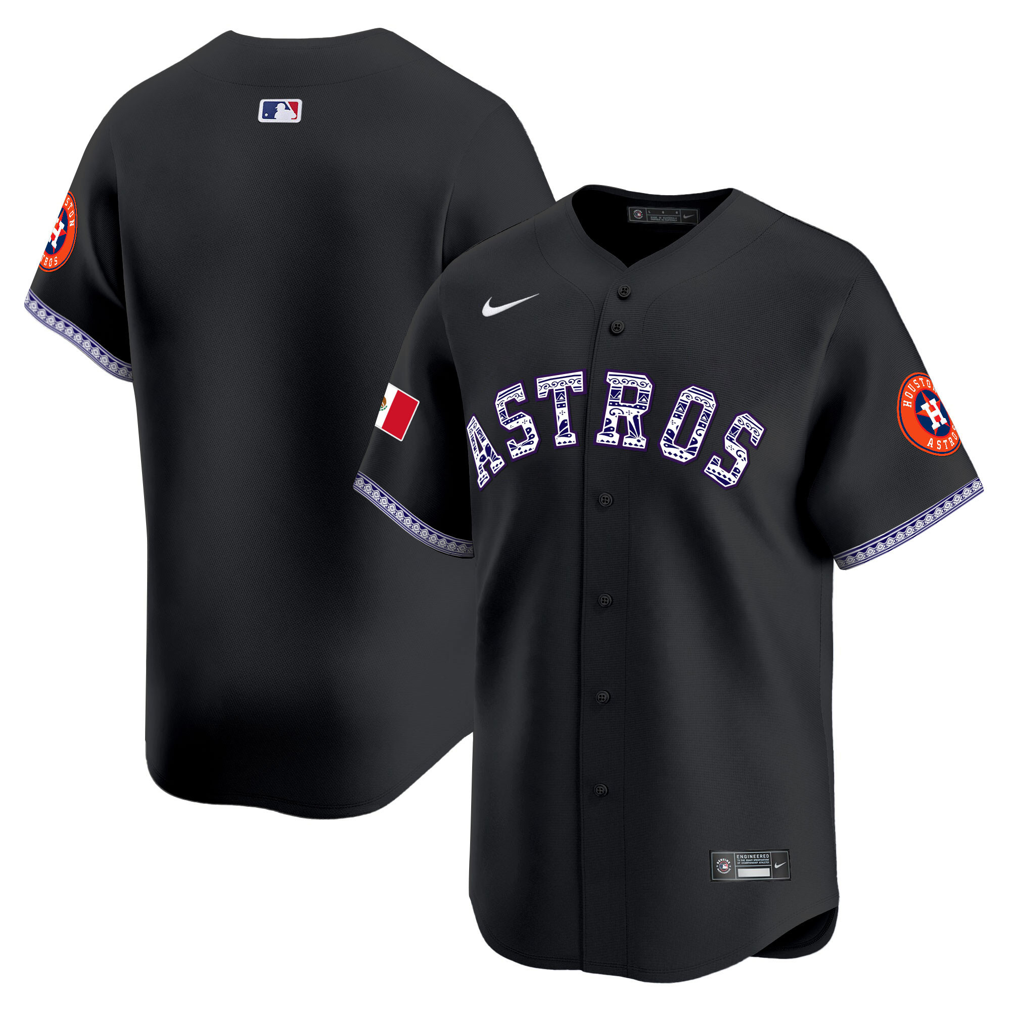 Team Men's Houston Astros Mexico Vapor Premier Limited V2 Black Jersey - All Stitched