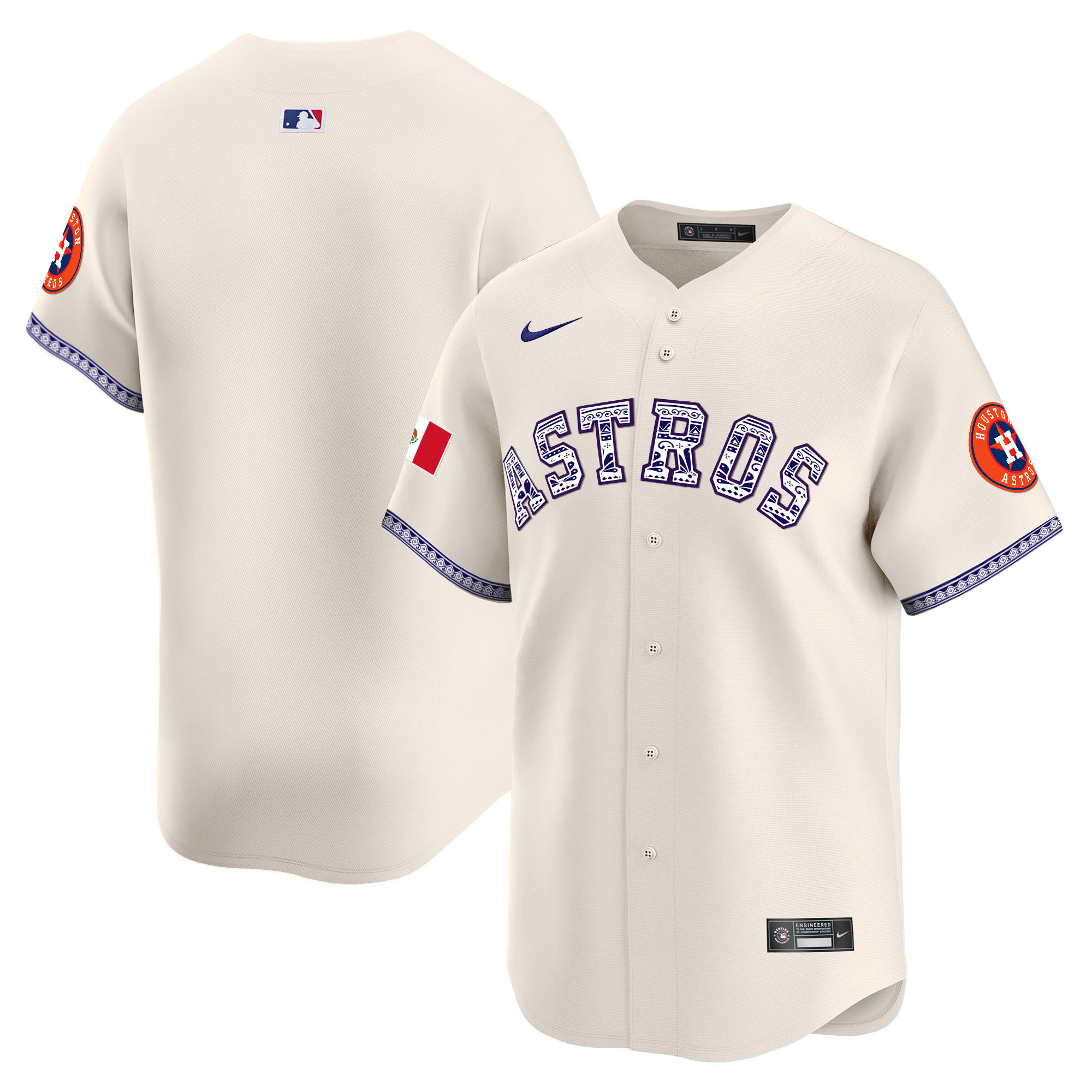 Team Men's Houston Astros Mexico Vapor Premier Limited V2 Cream Jersey - All Stitched