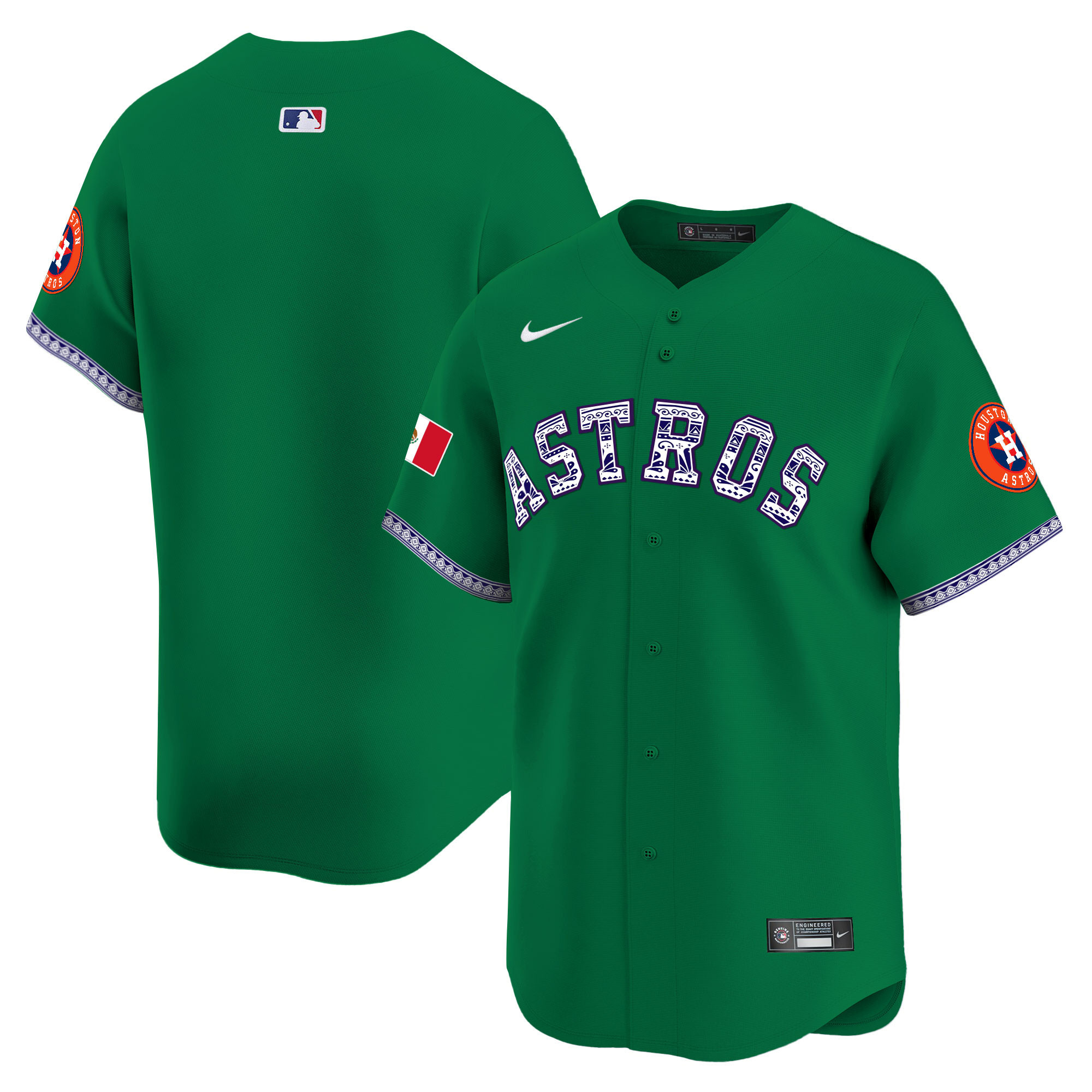 Team Men's Houston Astros Mexico Vapor Premier Limited V2 Green Jersey - All Stitched