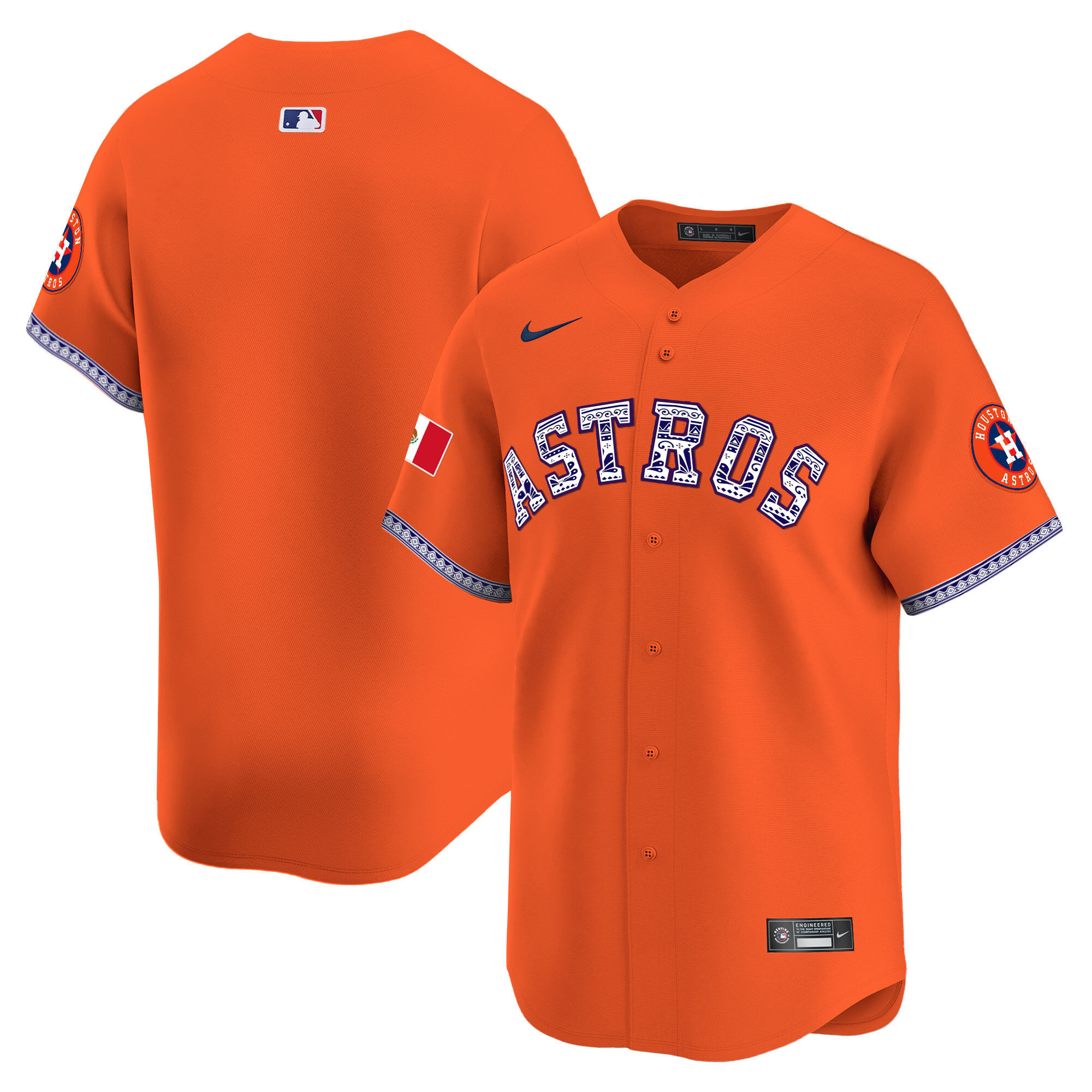 Team Men's Houston Astros Mexico Vapor Premier Limited V2 Orange Jersey - All Stitched