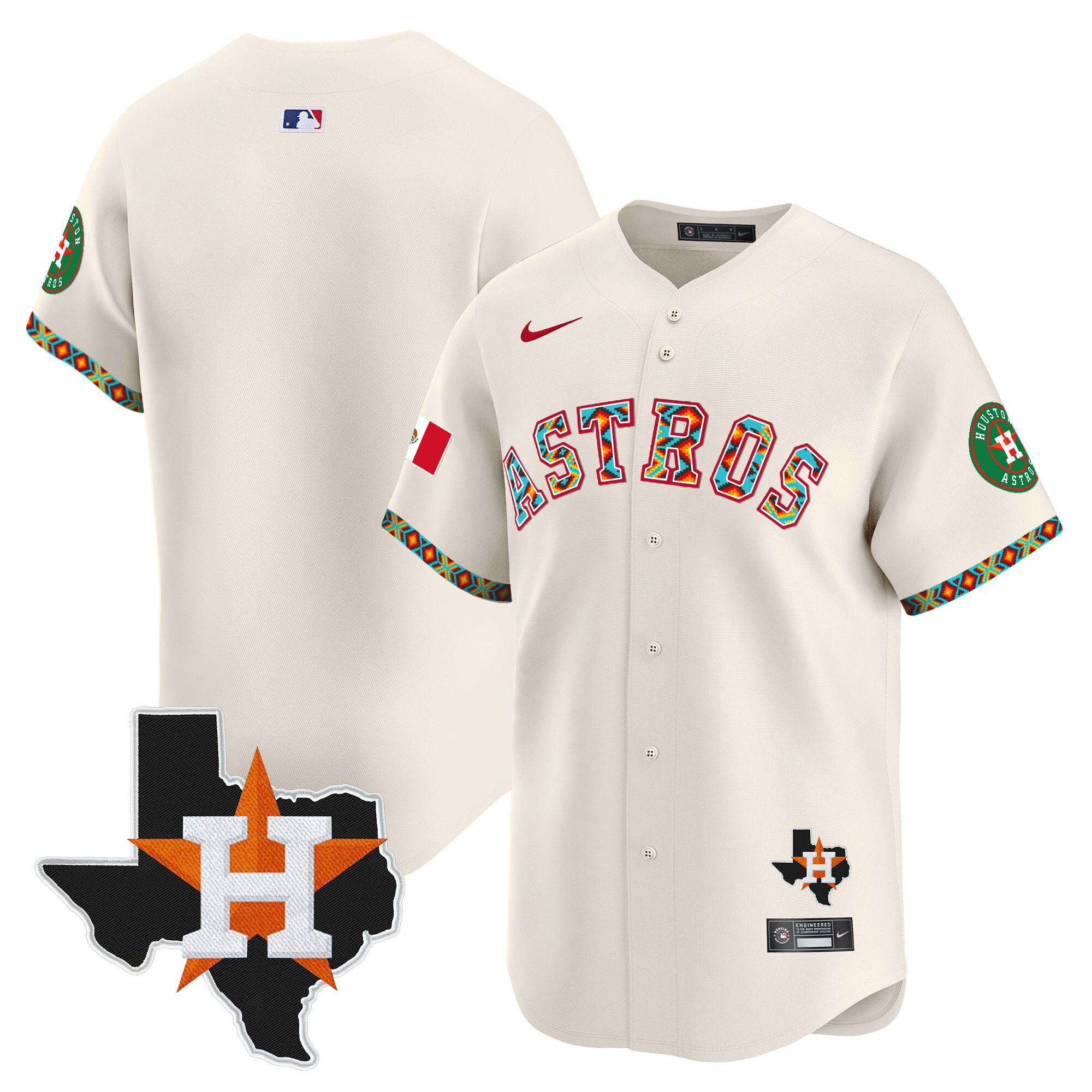 Team Men's Houston Astros Mexico Vapor Premier Limited V3 Cream Jersey - All Stitched