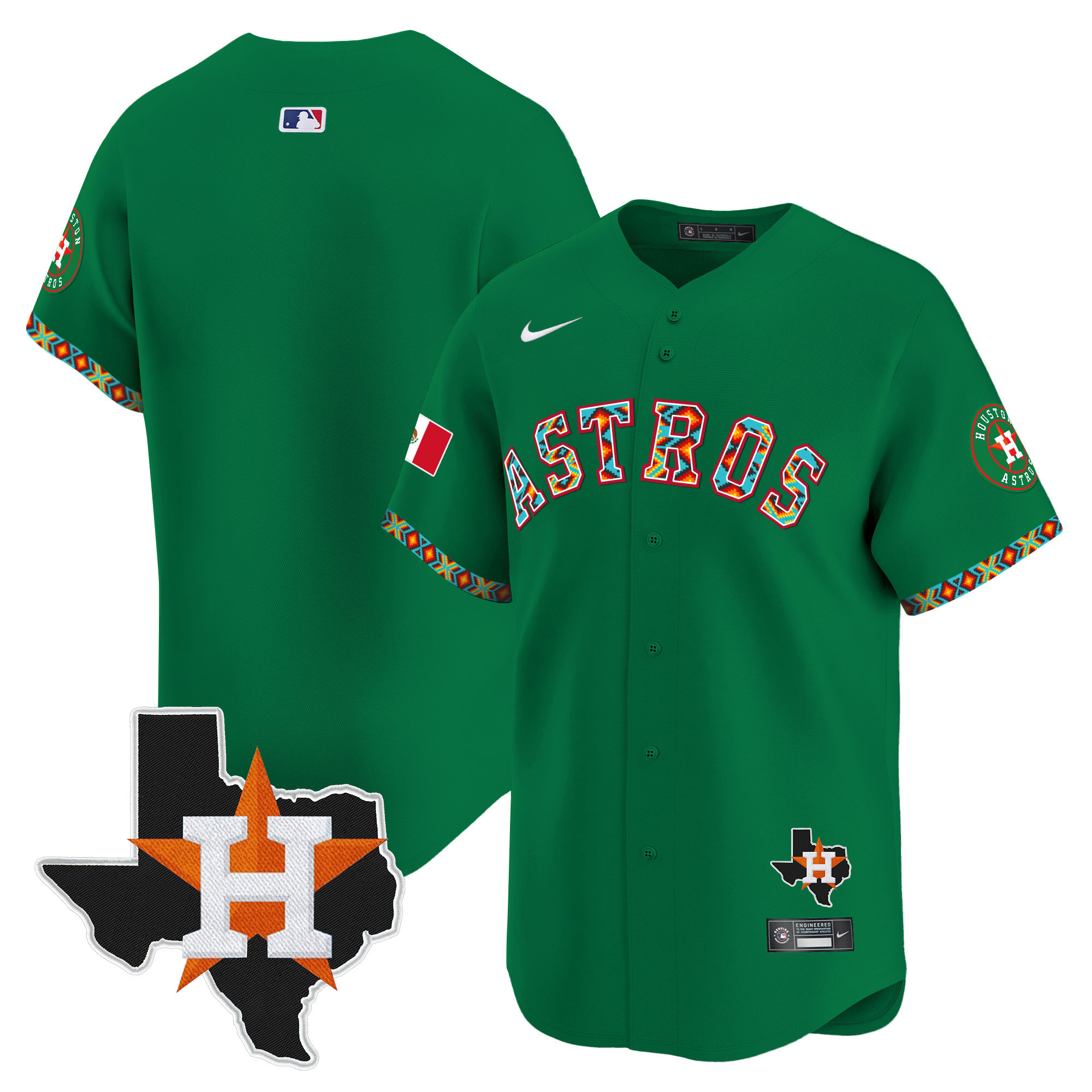 Team Men's Houston Astros Mexico Vapor Premier Limited V3 Green Jersey - All Stitched