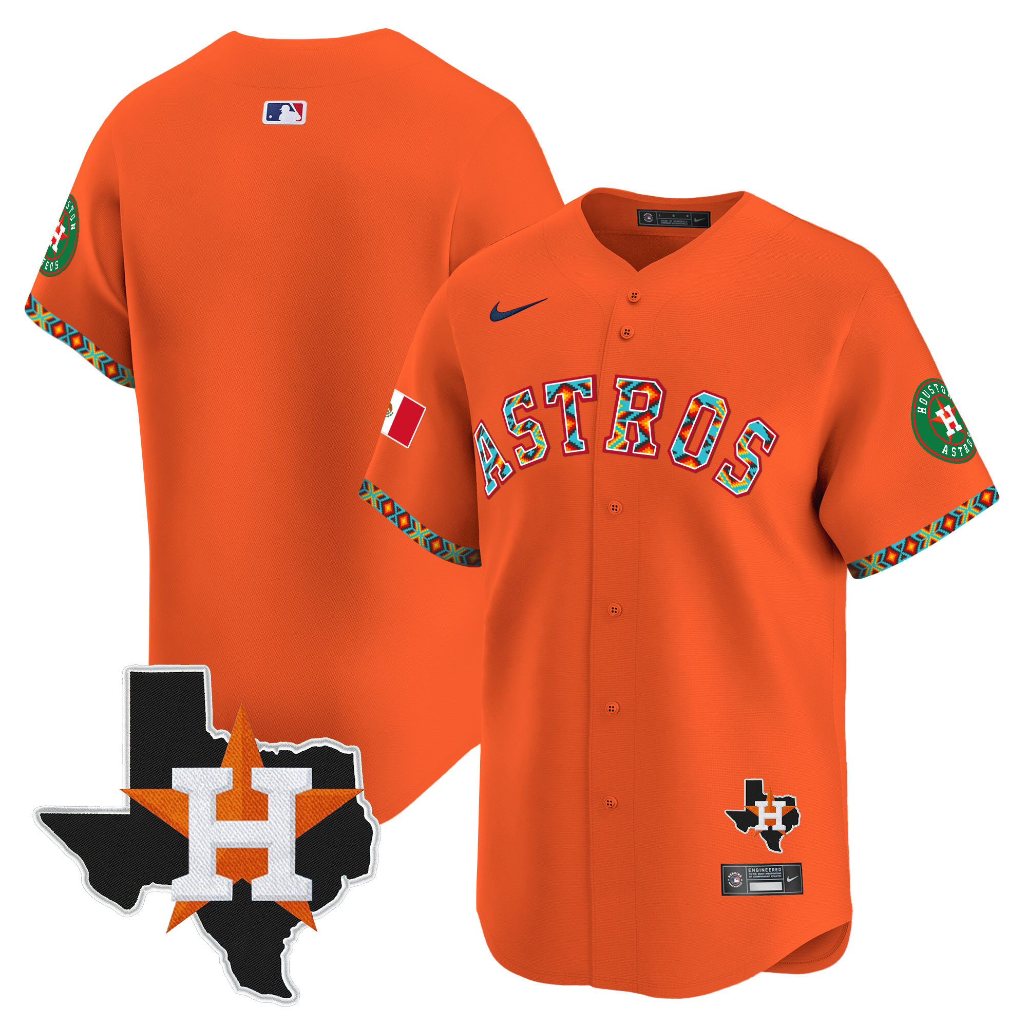 Team Men's Houston Astros Mexico Vapor Premier Limited V3 Orange Jersey - All Stitched