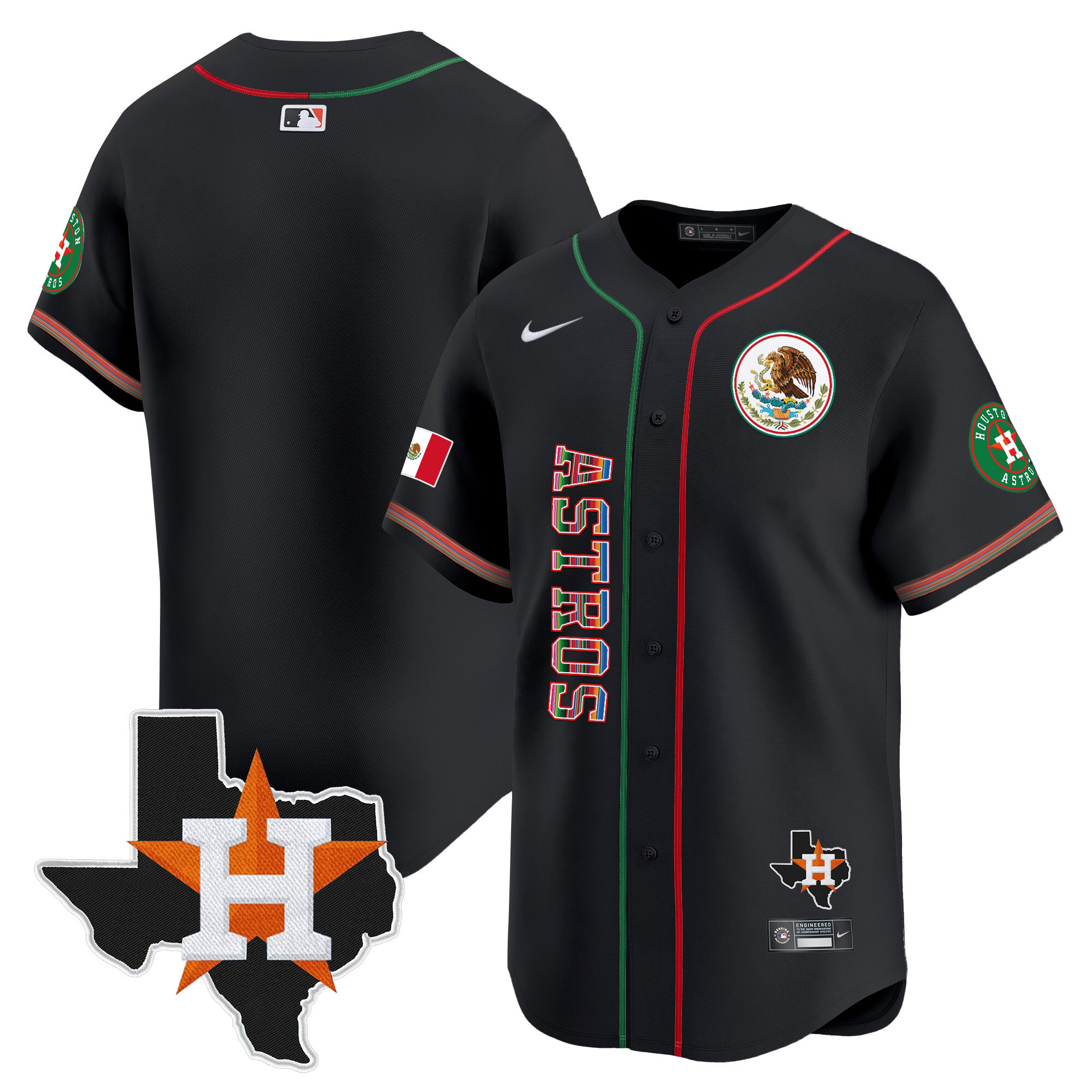 Team Men's Houston Astros Mexico Vapor Premier Limited V4 Black Jersey - All Stitched
