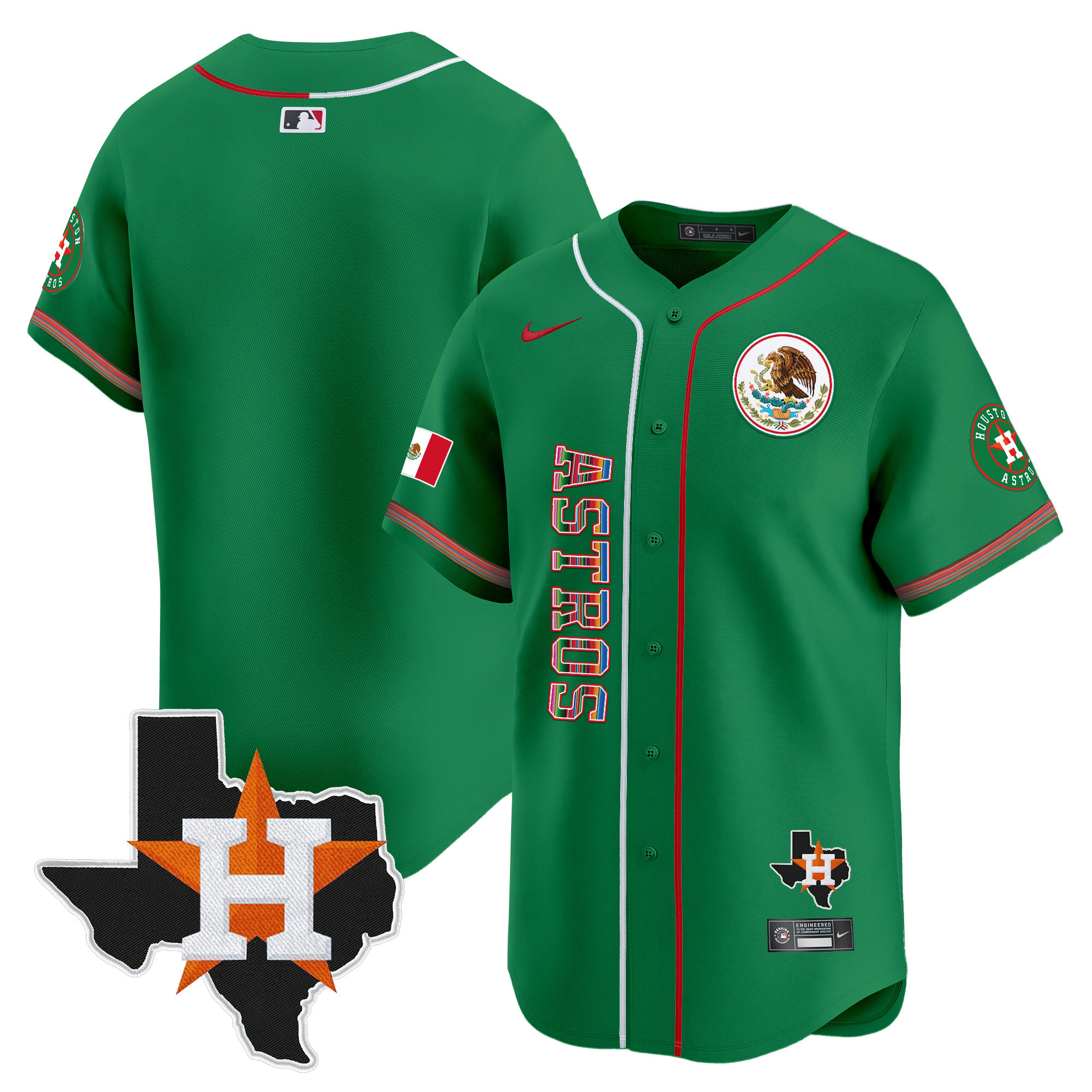 Team Men's Houston Astros Mexico Vapor Premier Limited V4 Green Jersey - All Stitched