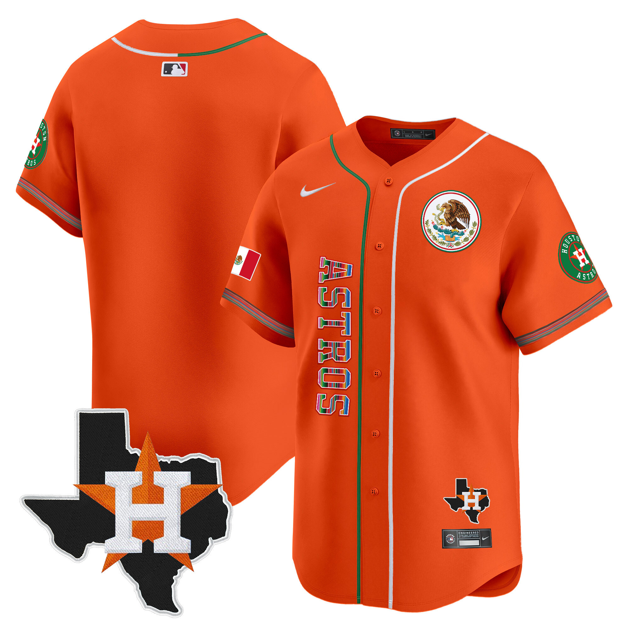 Team Men's Houston Astros Mexico Vapor Premier Limited V4 Orange Jersey - All Stitched