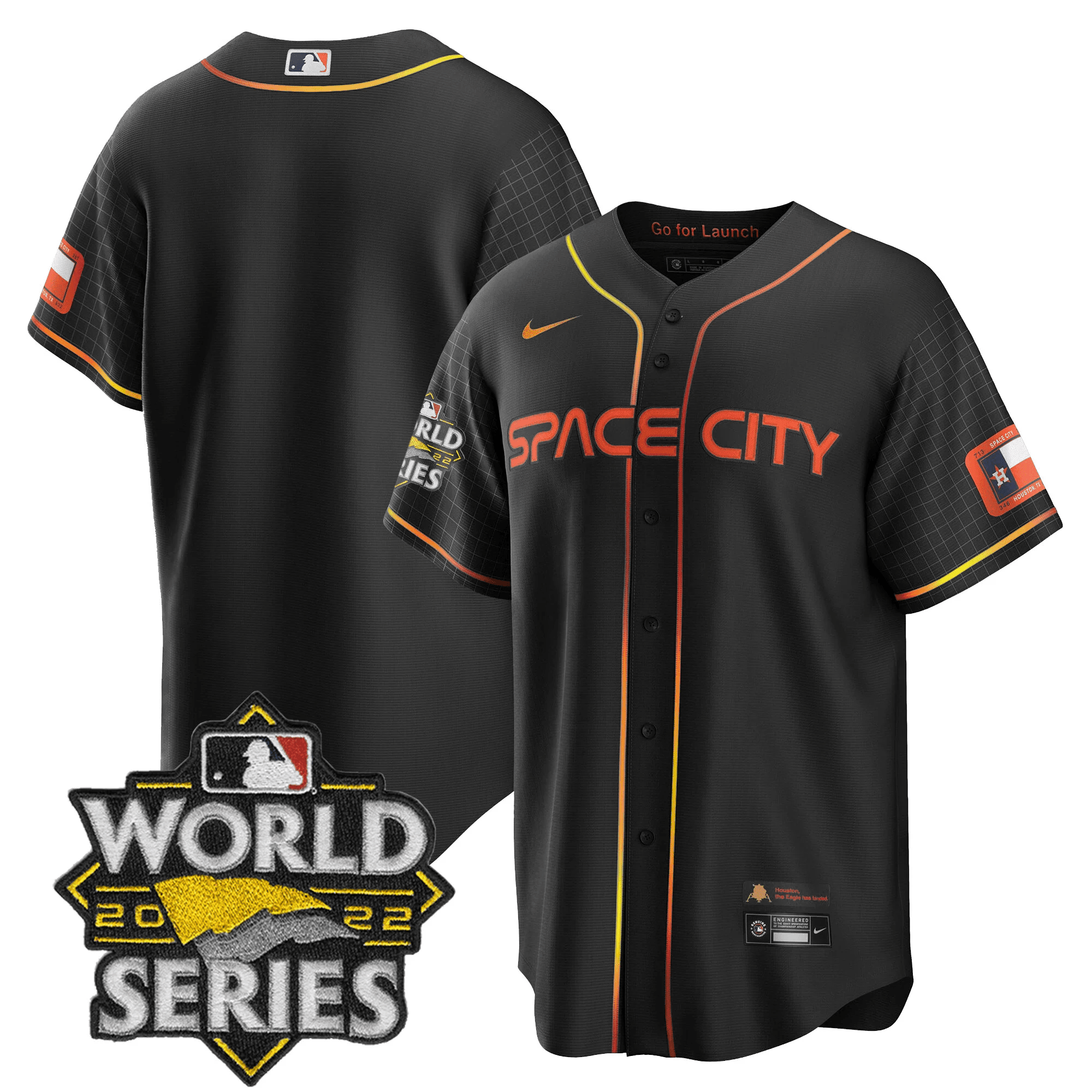 Team Men's Houston Astros Space City Black & White Cool Black Jersey - All Stitched