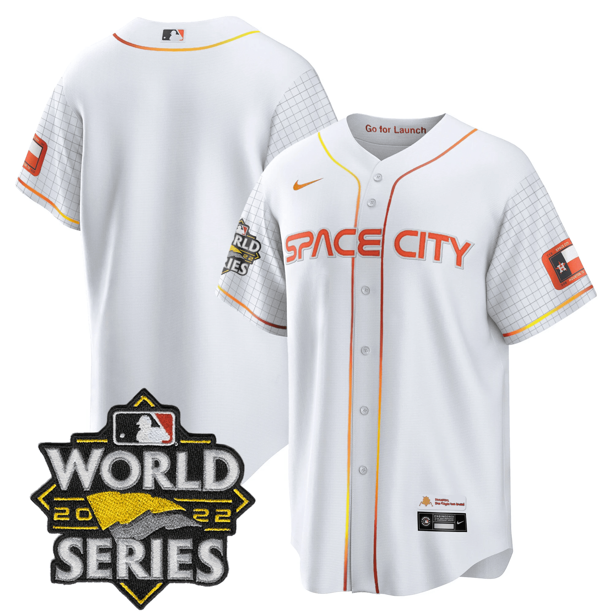 Team Men's Houston Astros Space City Black & White Cool White Jersey - All Stitched