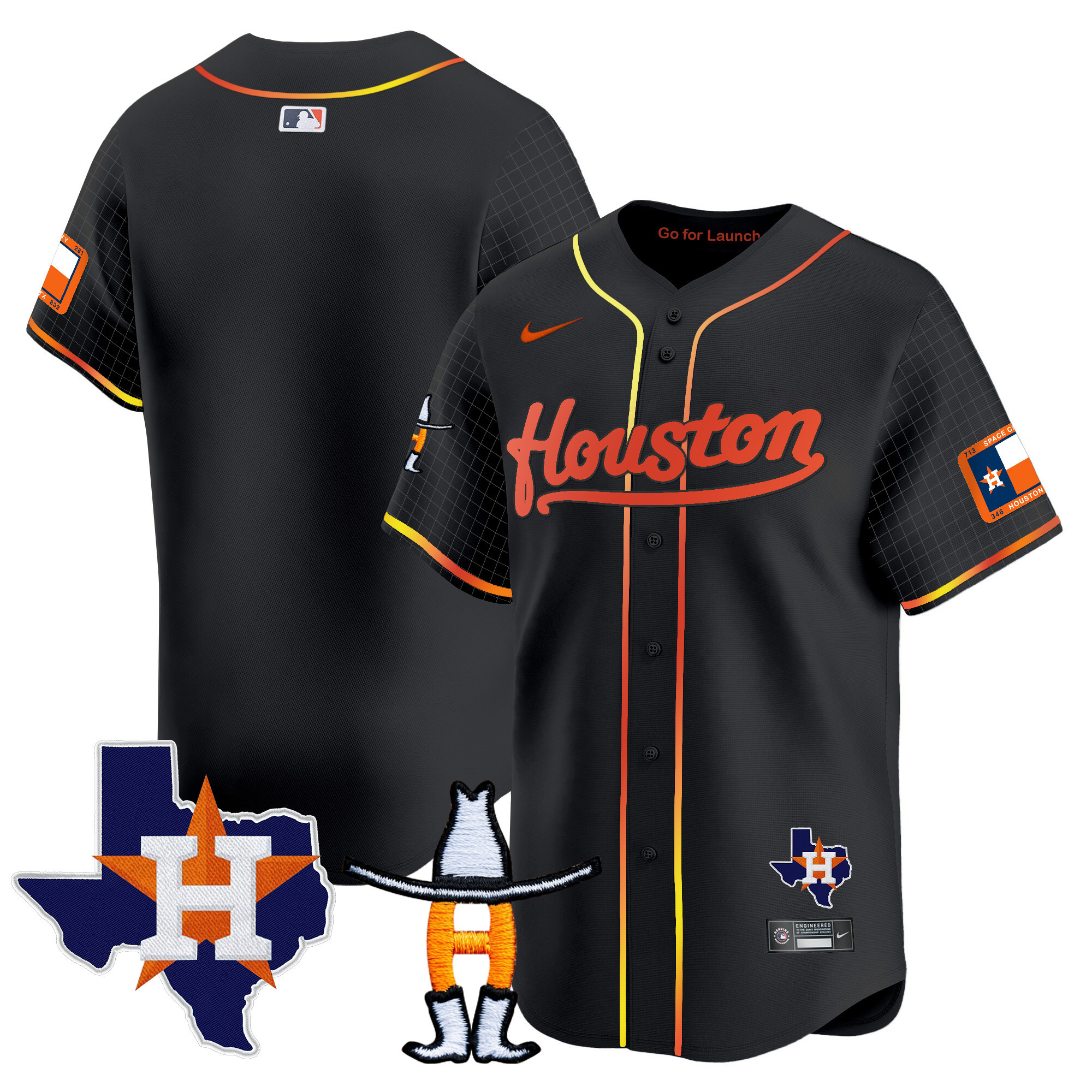 Team Men's Houston Astros Space City Houston Rodeo Patch Vapor Premier Limited Black Jersey - All Stitched