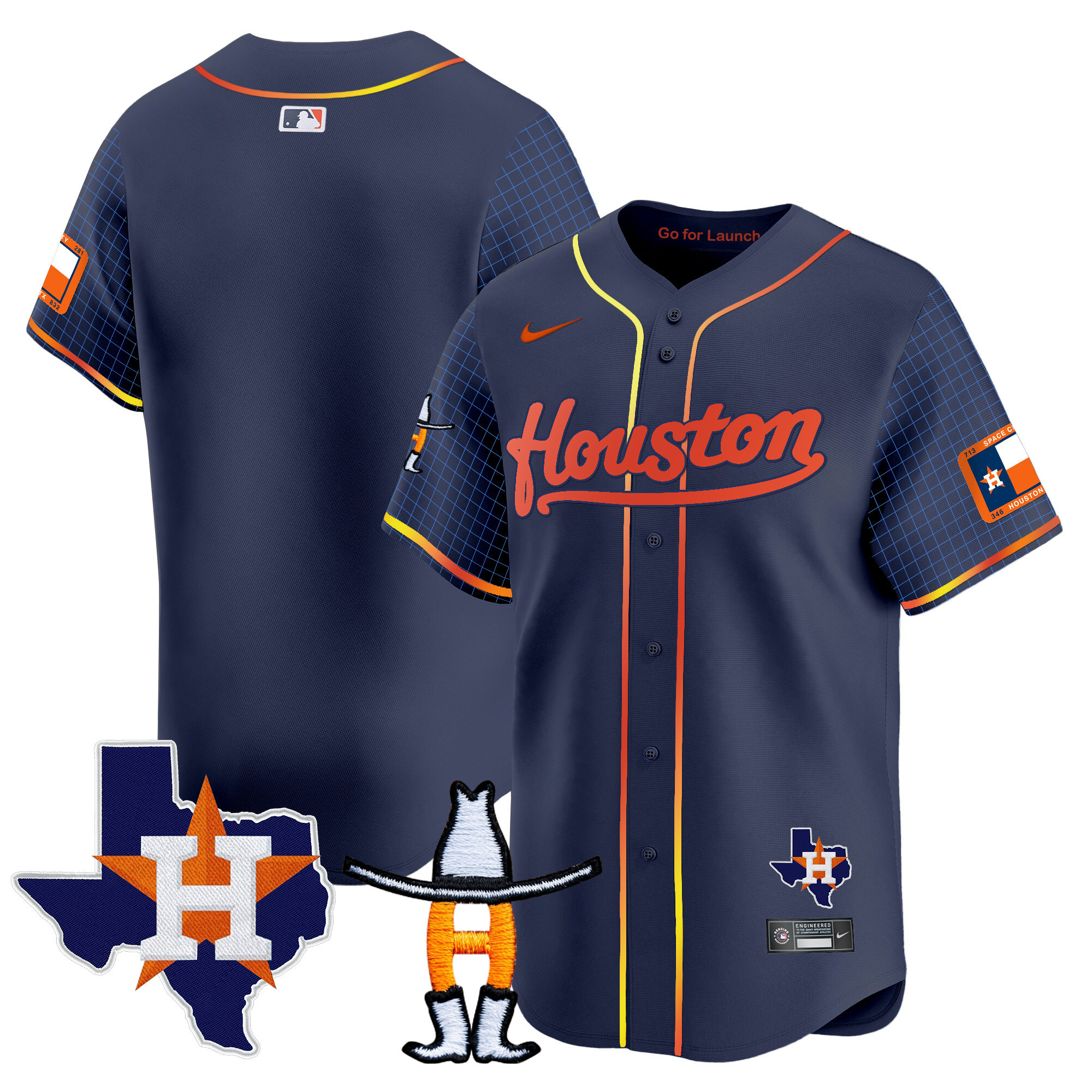 Team Men's Houston Astros Space City Houston Rodeo Patch Vapor Premier Limited Navy Jersey - All Stitched