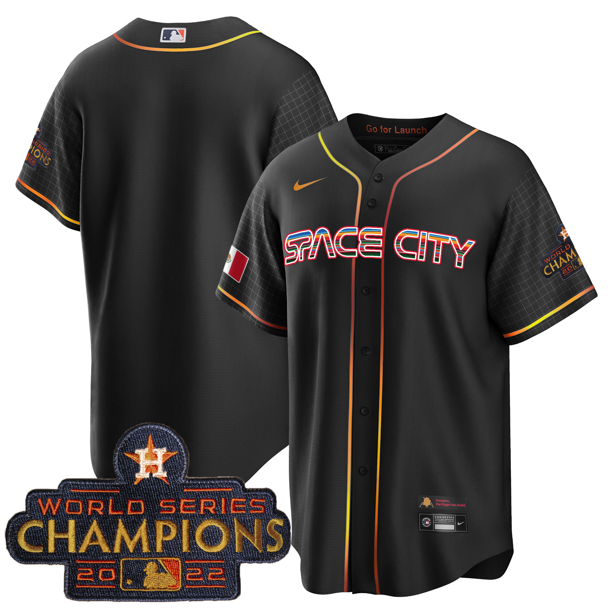 Team Men's Houston Astros Space City Mexico Cool Base Black Jersey - All Stitched