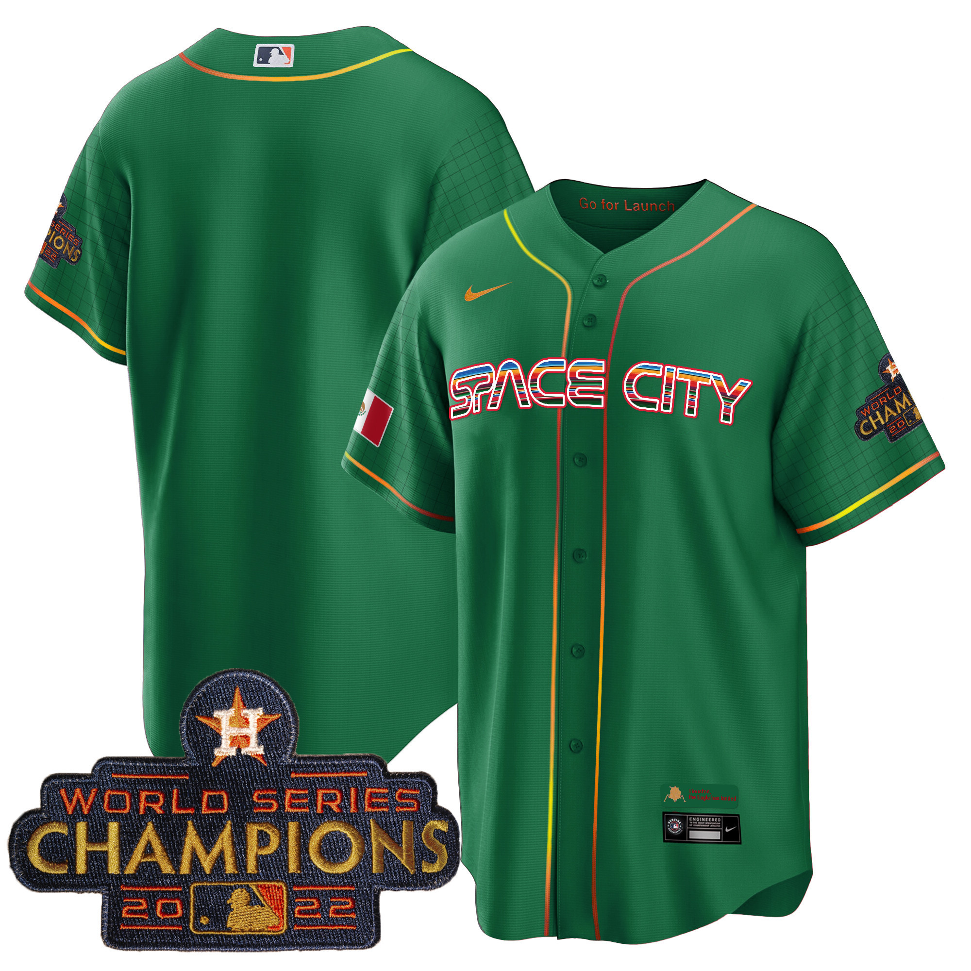 Team Men's Houston Astros Space City Mexico Cool Base Green Jersey - All Stitched