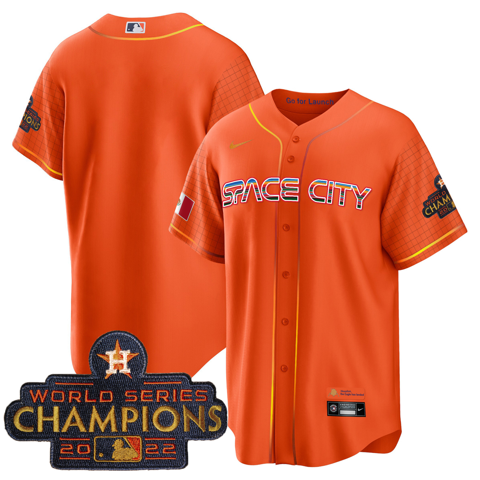 Team Men's Houston Astros Space City Mexico Cool Base Orange Jersey - All Stitched