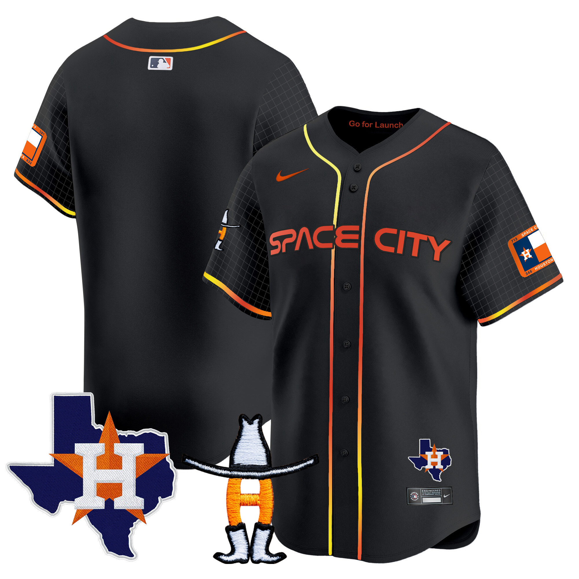 Team Men's Houston Astros Space City Texas Patch Vapor Premier Limited Black Jersey - All Stitched