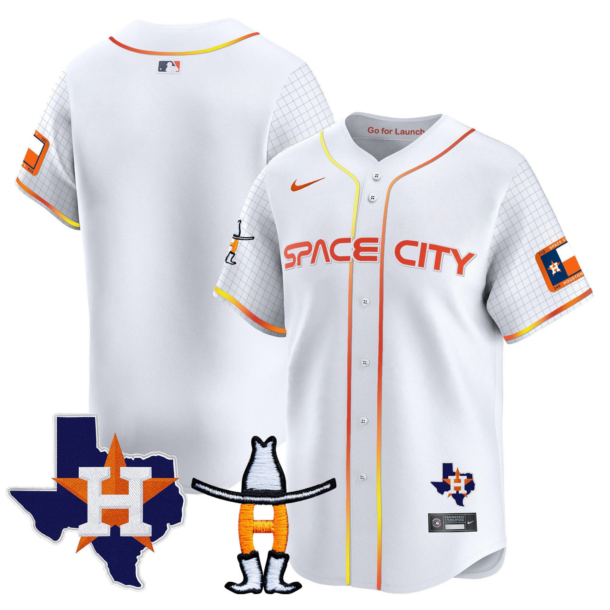 Team Men's Houston Astros Space City Texas Patch Vapor Premier Limited White Jersey - All Stitched