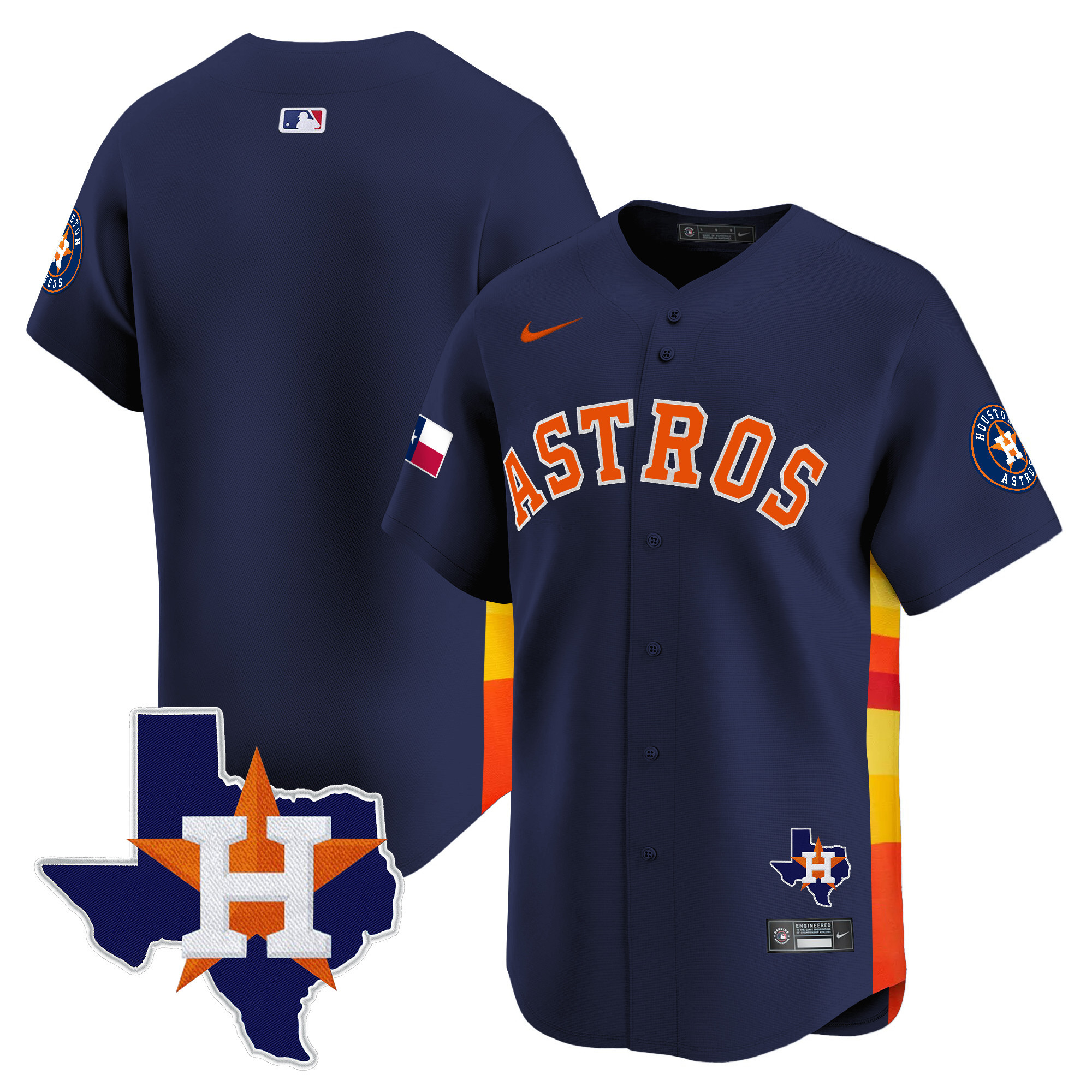 Team Men's Houston Astros Texas Patch Vapor Premier Limited Navy Jersey - All Stitched