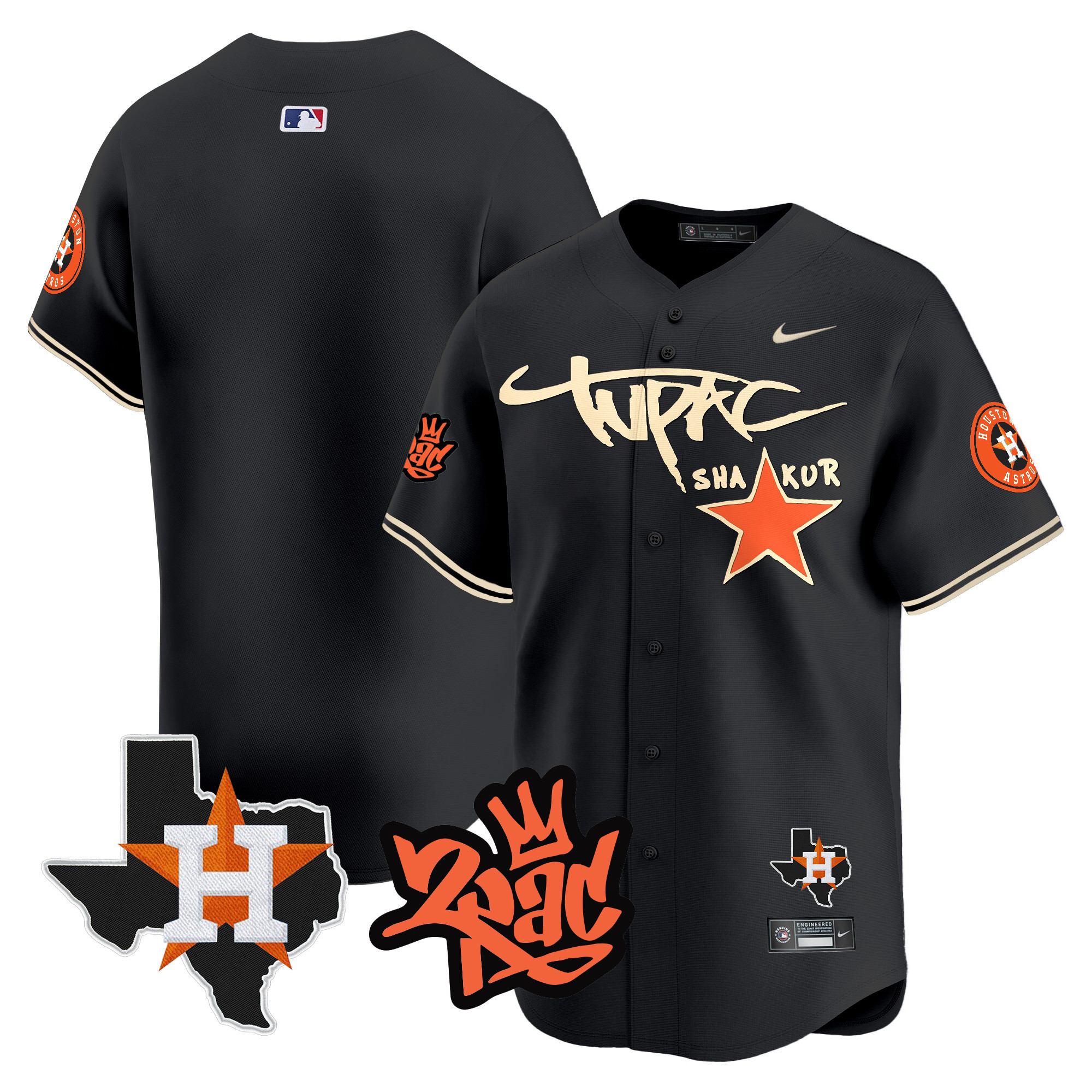 Team Men's Houston Astros Tupac Shakur Vapor Premier Limited Black Jersey - All Stitched