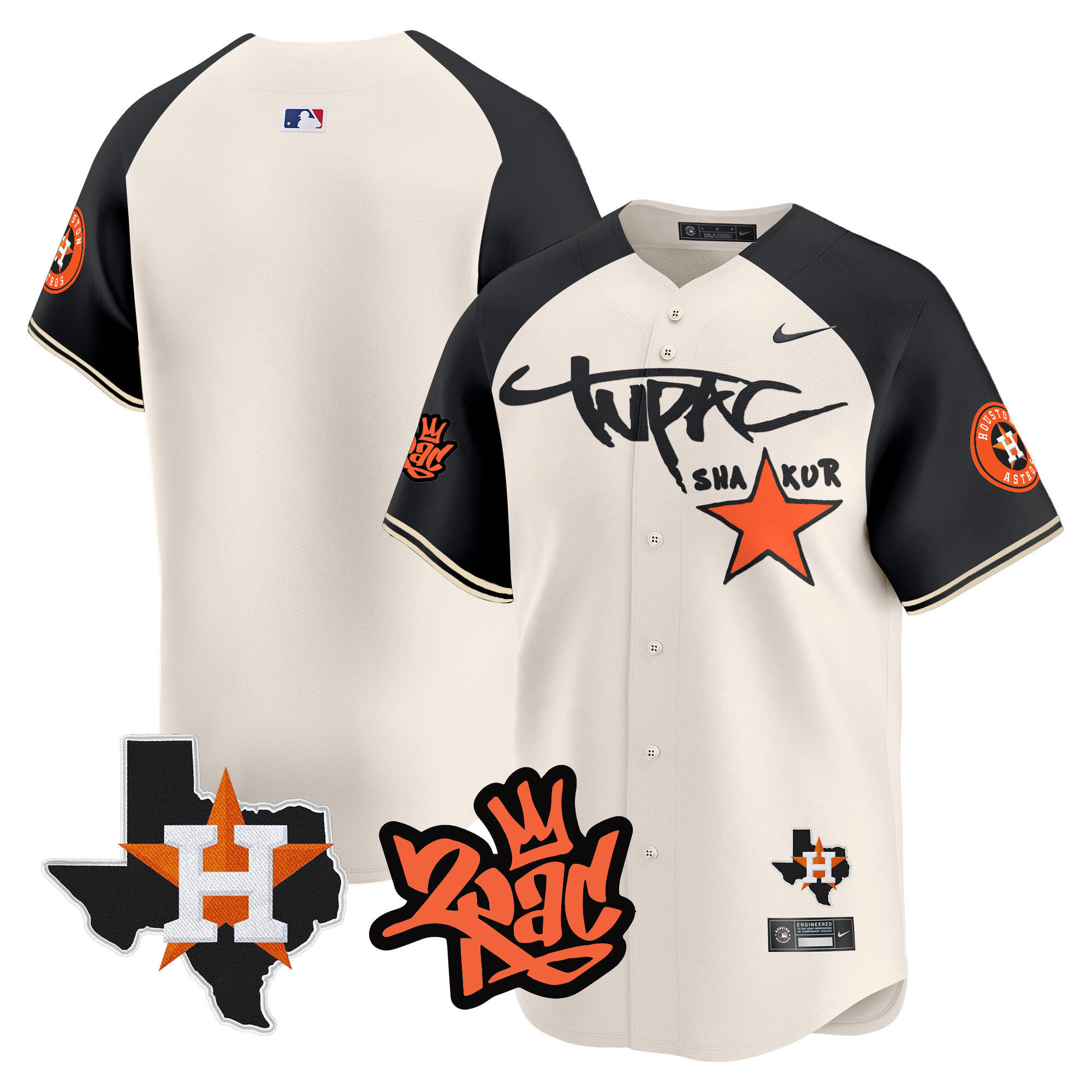 Team Men's Houston Astros Tupac Shakur Vapor Premier Limited Cream Alternate Jersey - All Stitched