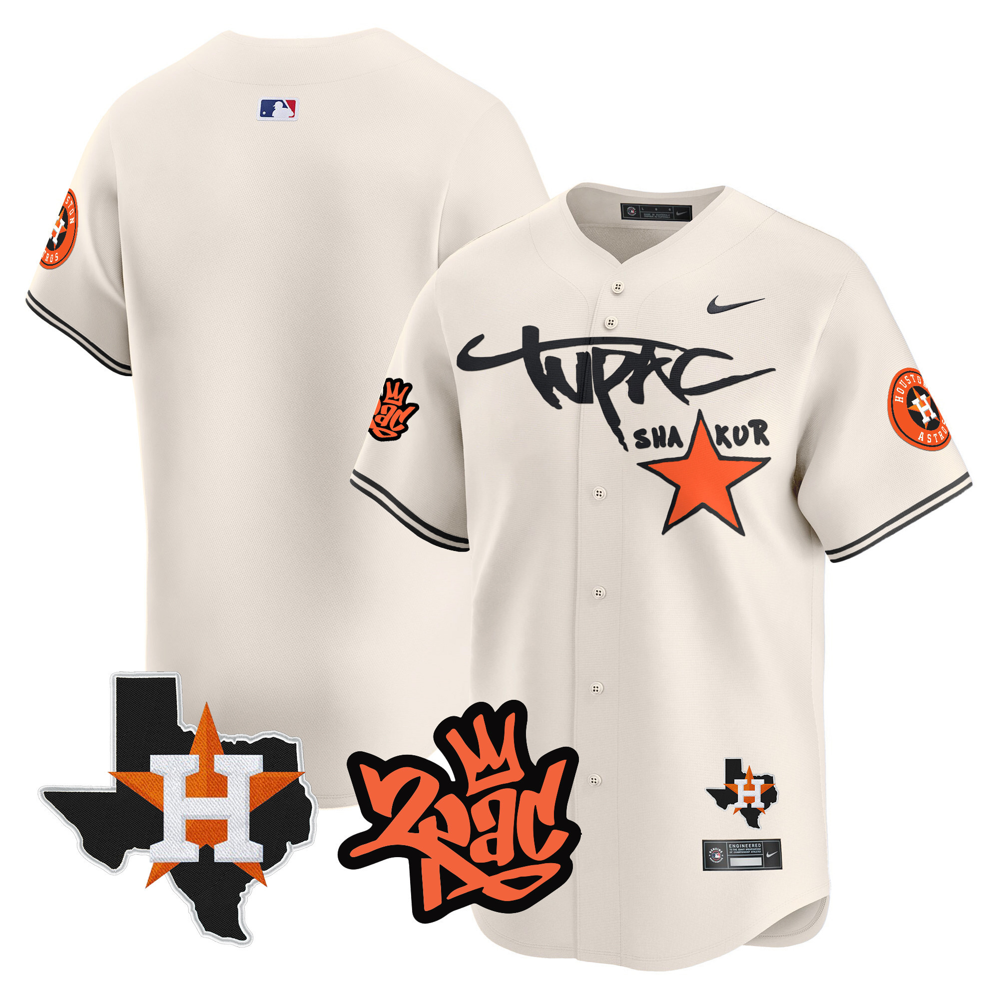 Team Men's Houston Astros Tupac Shakur Vapor Premier Limited Cream Jersey - All Stitched