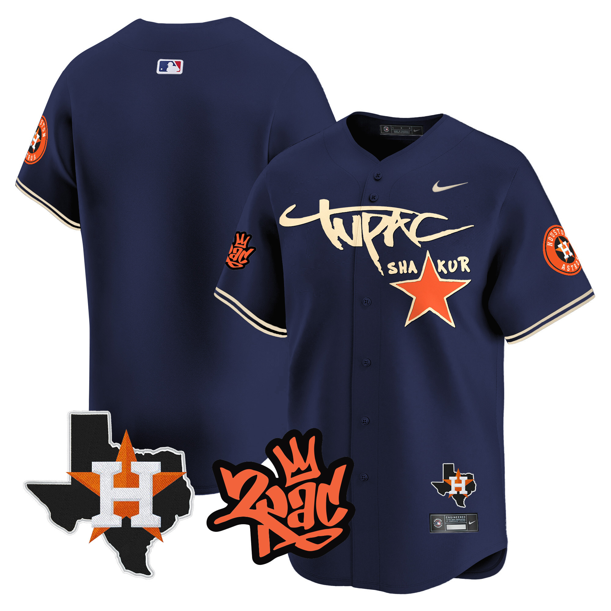 Team Men's Houston Astros Tupac Shakur Vapor Premier Limited Navy Jersey - All Stitched