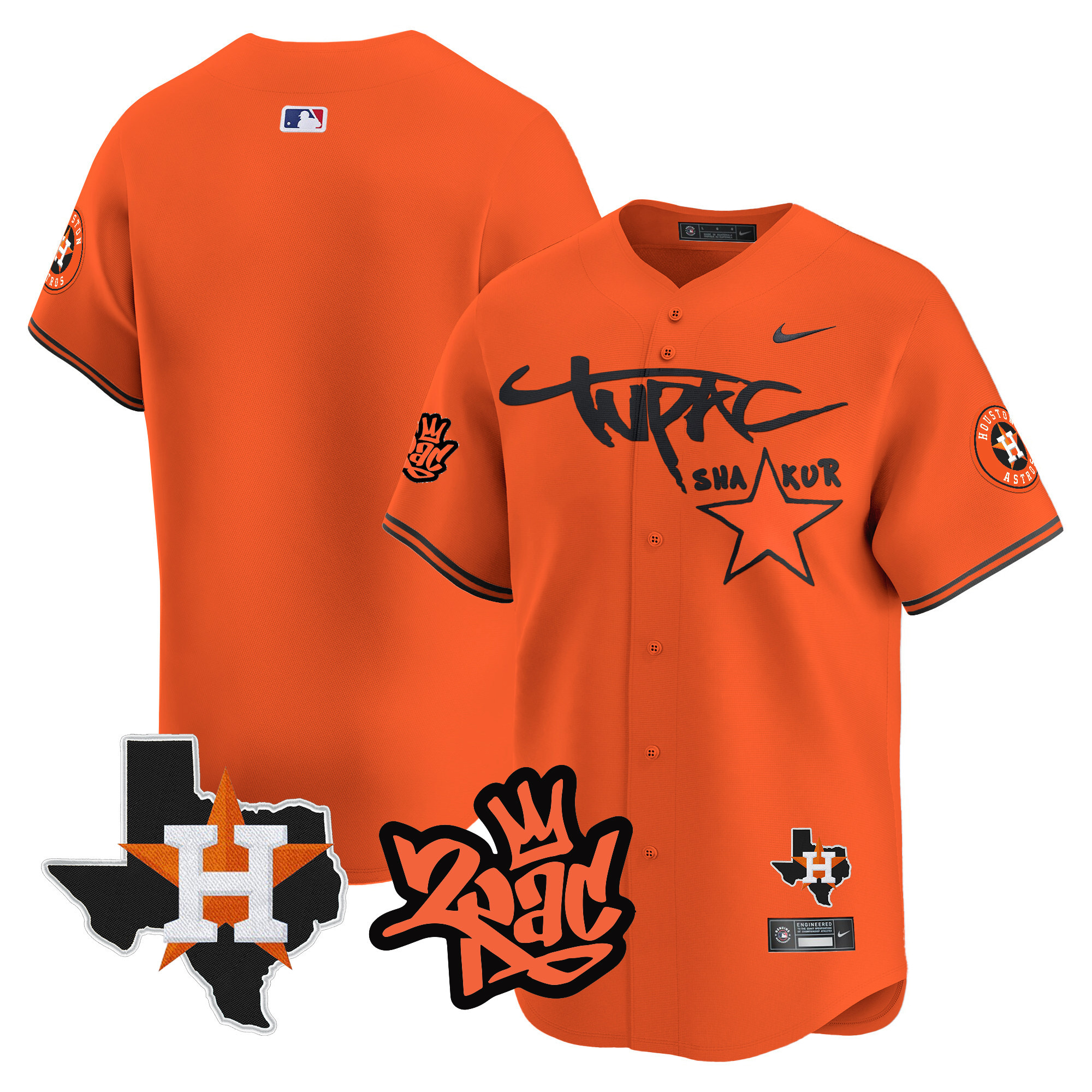 Team Men's Houston Astros Tupac Shakur Vapor Premier Limited Orange Jersey - All Stitched