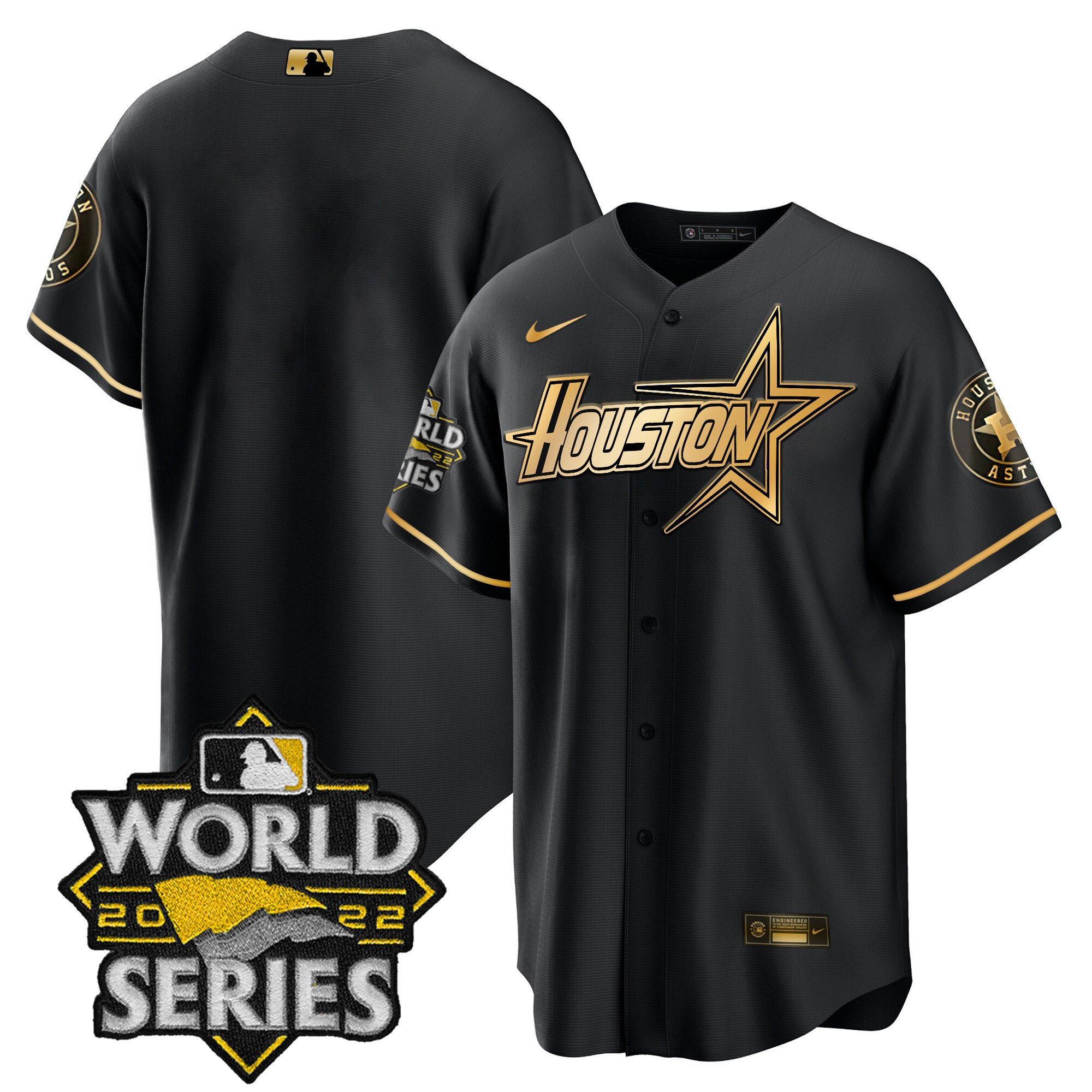 Team Men's Houston Astros World Series Black Gold Special Cool Black Jersey - All Stitched