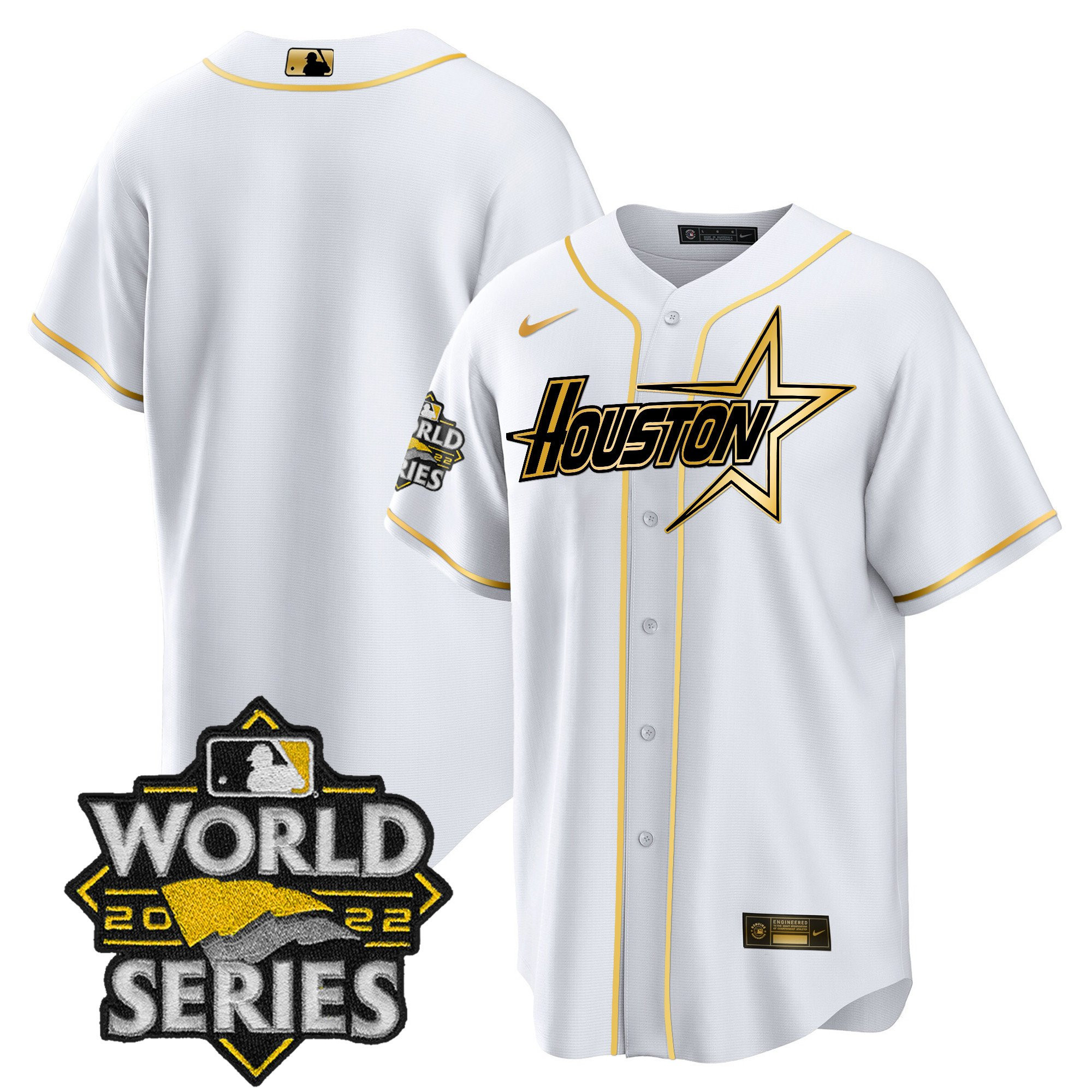 Team Men's Houston Astros World Series Black Gold Special Cool White Jersey - All Stitched