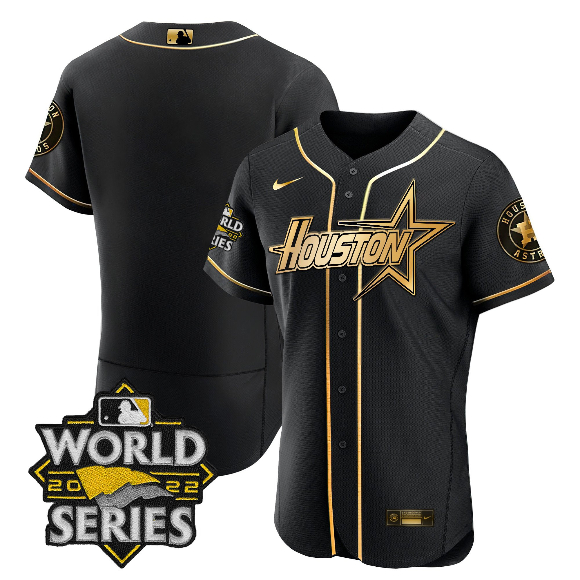 Team Men's Houston Astros World Series Black Gold Special Flex Black Jersey - All Stitched