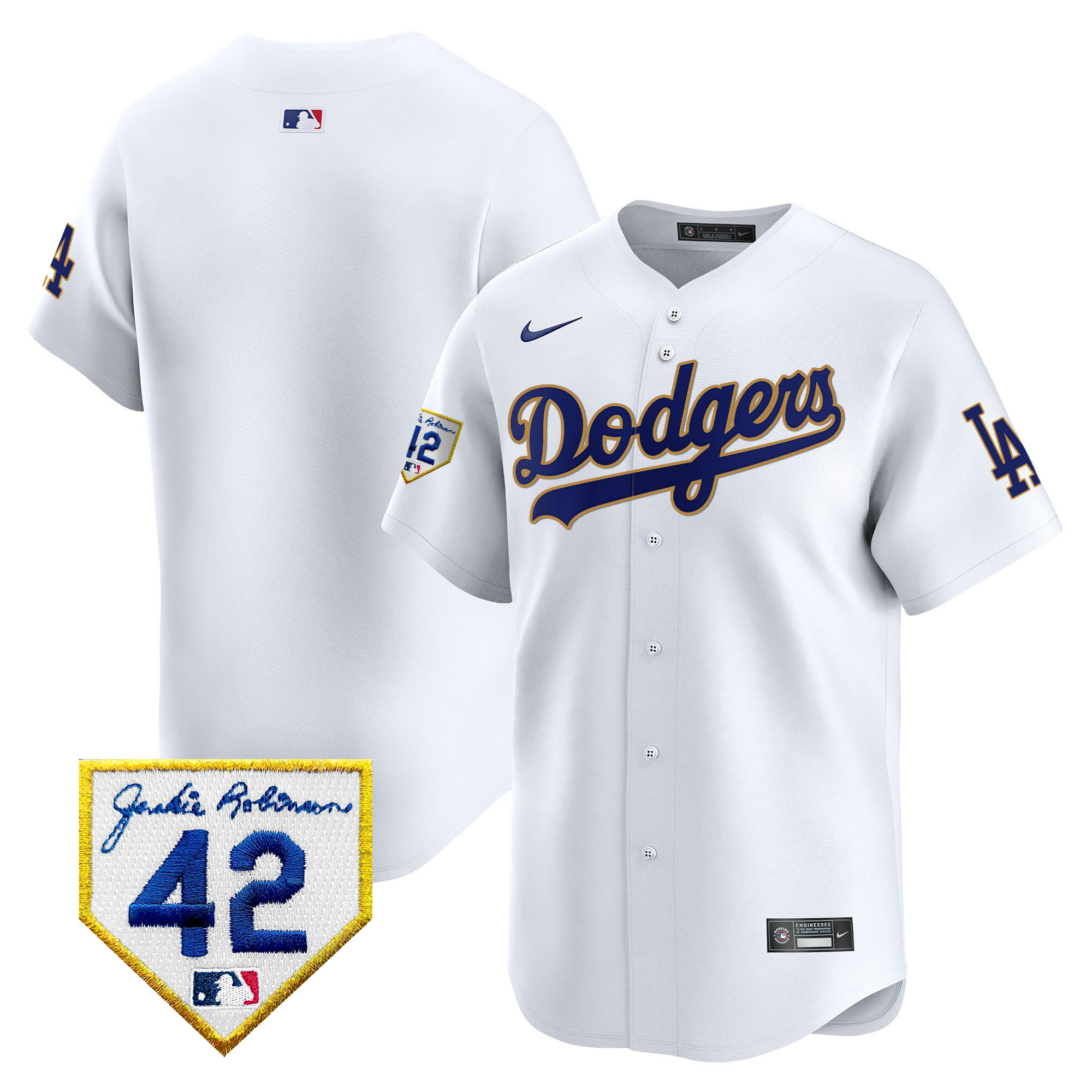 Team Men's Los Angeles Dodgers 2024 Jackie Robinson Patch Vapor Premier Limited White Jersey - All Stitched