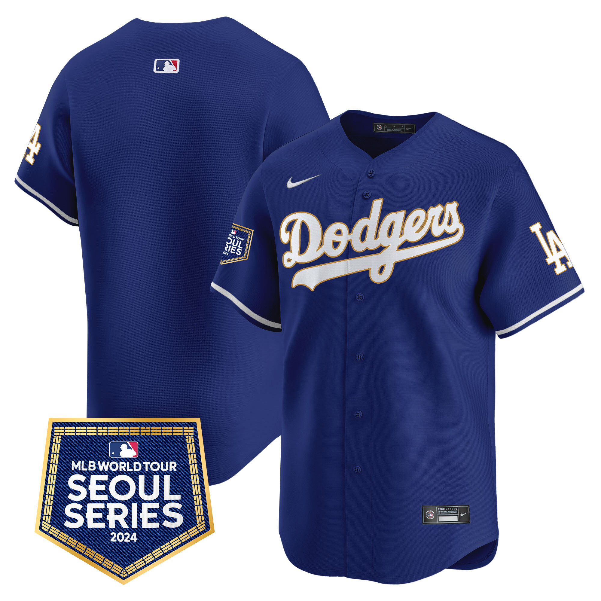 Team Men's Los Angeles Dodgers 2024 World Tour Seoul Series Patch Vapor Premier Limited Royal Jersey - All Stitched