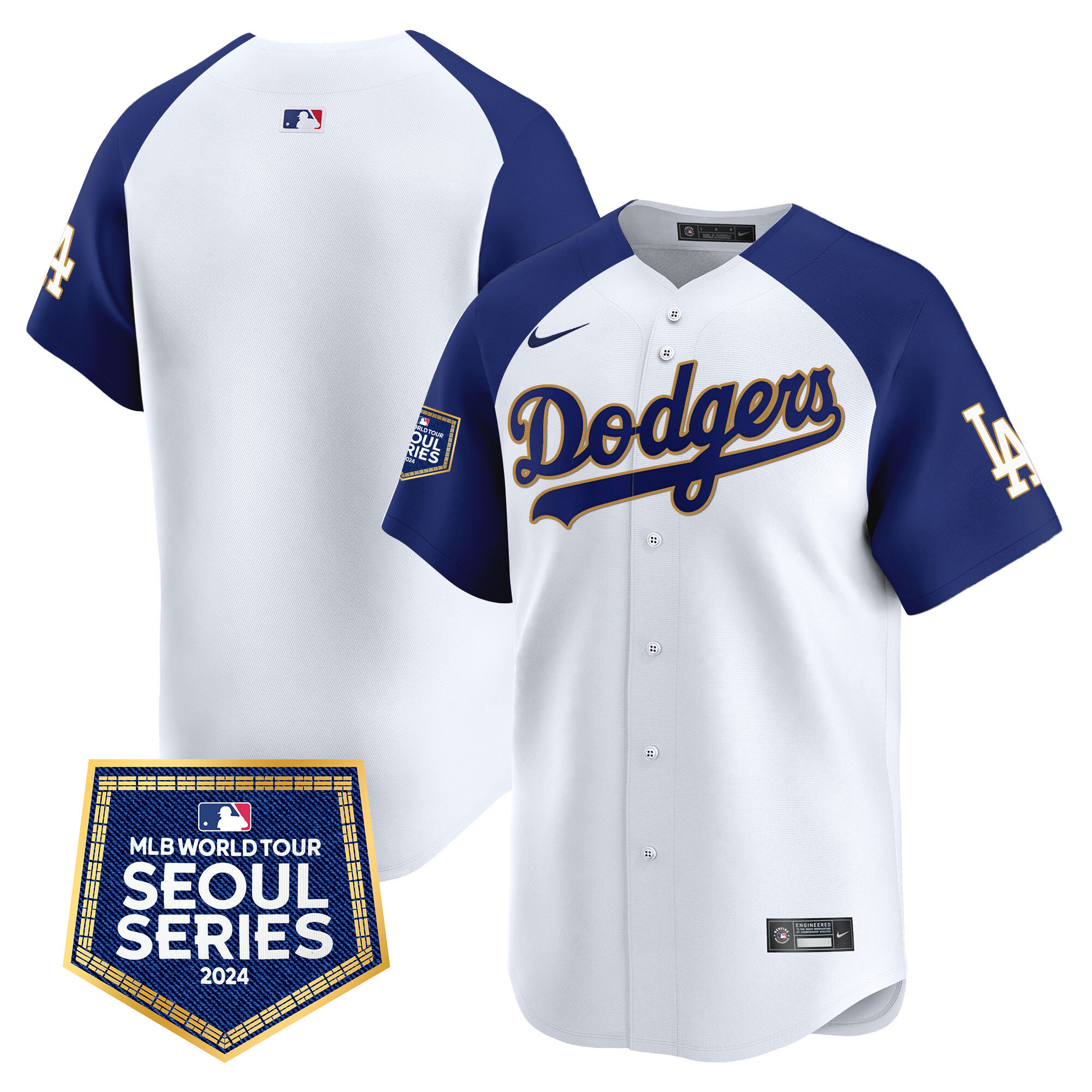 Team Men's Los Angeles Dodgers 2024 World Tour Seoul Series Patch Vapor Premier Limited White Alternate Jersey - All Stitched