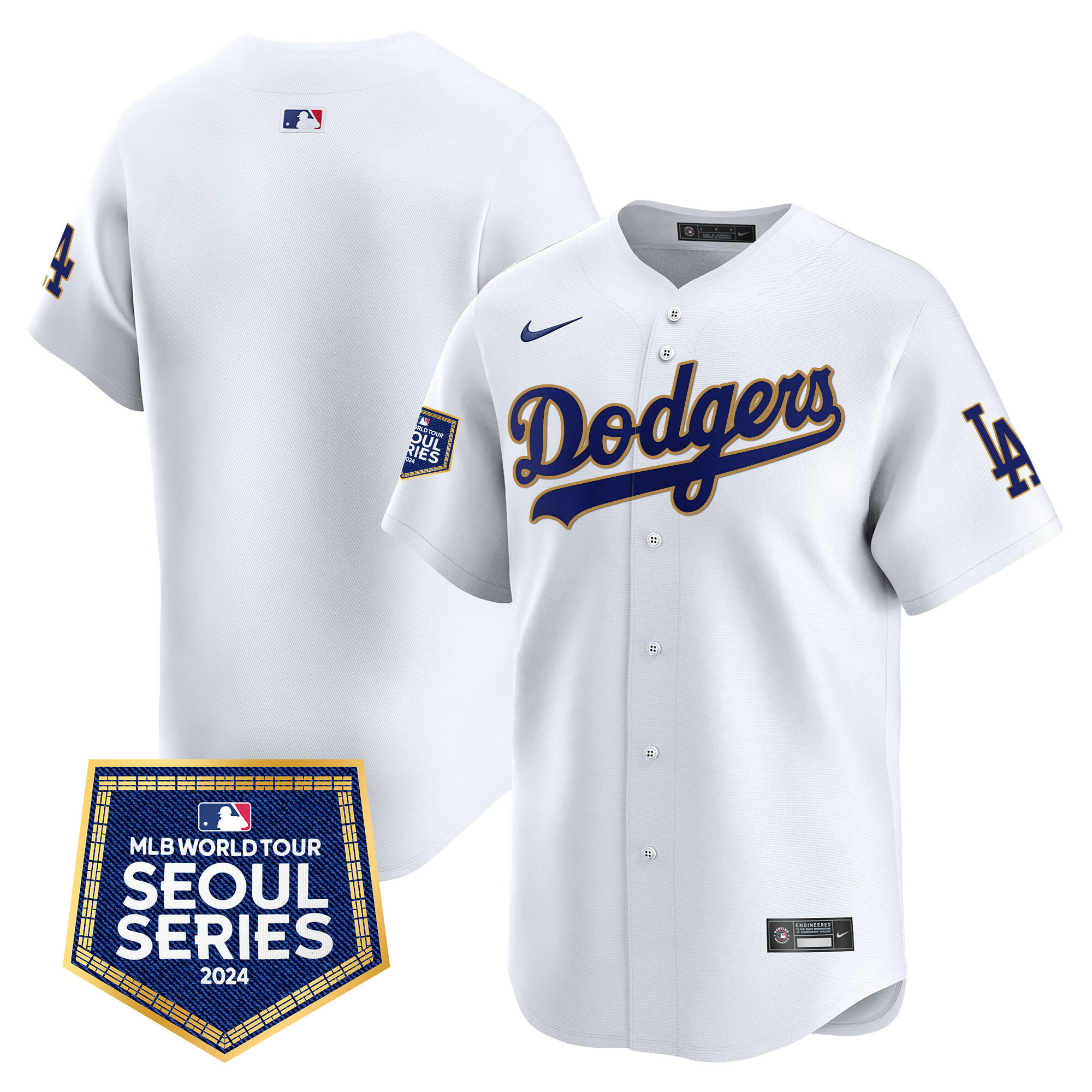 Team Men's Los Angeles Dodgers 2024 World Tour Seoul Series Patch Vapor Premier Limited White Jersey - All Stitched