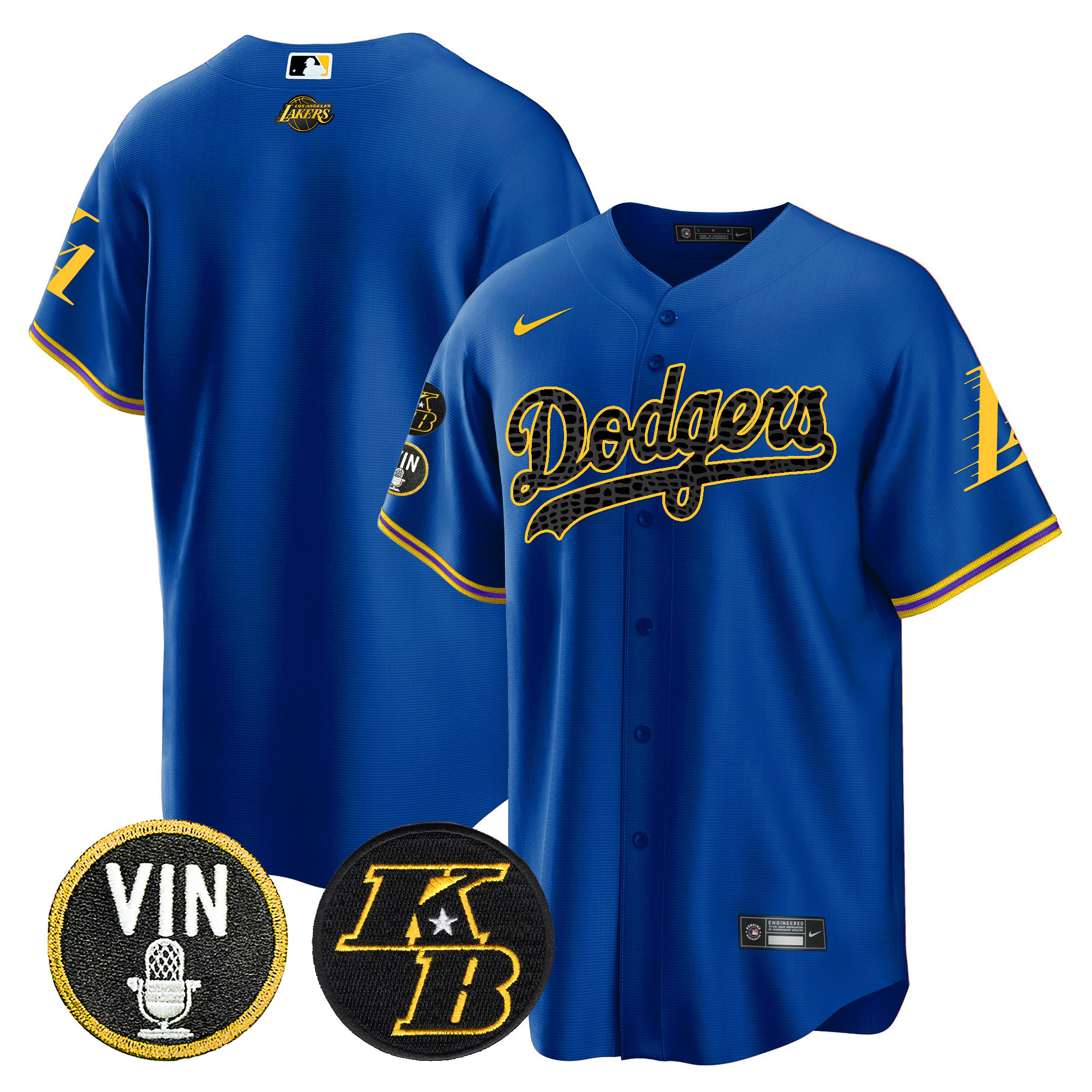 Team Men's Los Angeles Dodgers Bryant & Vin Patch Cool Base Mamba Royal Jersey - All Stitched