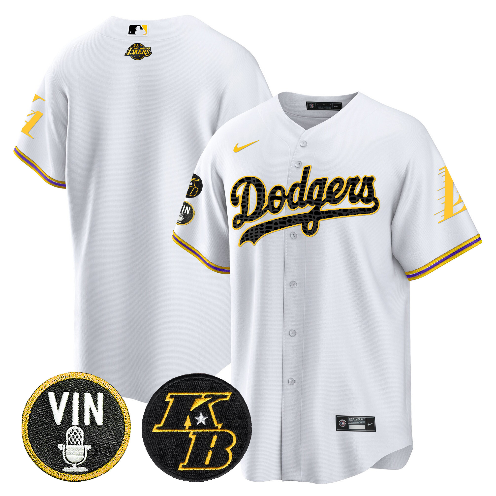 Team Men's Los Angeles Dodgers Bryant & Vin Patch Cool Base Mamba White Jersey - All Stitched