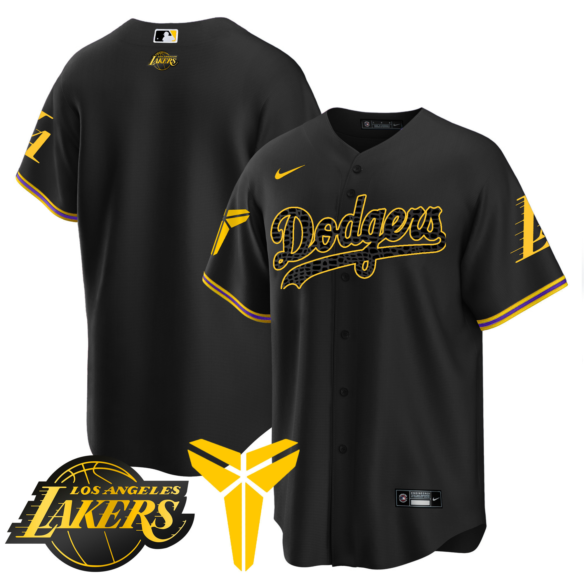 Team Men's Los Angeles Dodgers Cool Base Mamba V2 Black Jersey - All Stitched