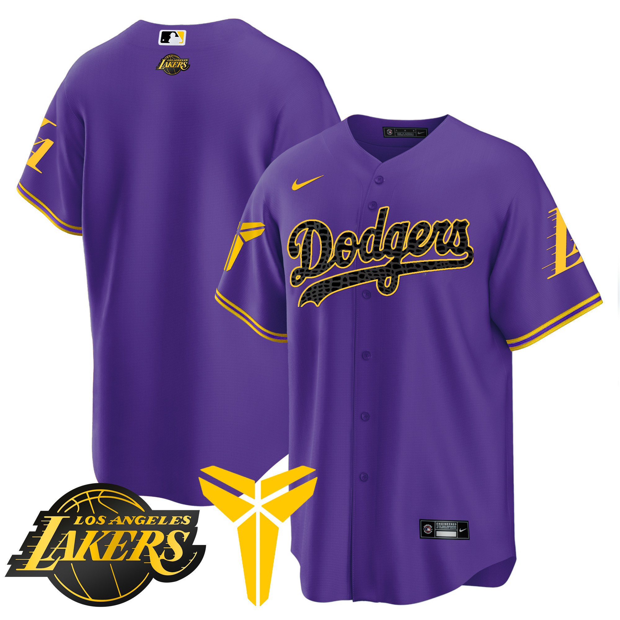 Team Men's Los Angeles Dodgers Cool Base Mamba V2 Purple Jersey - All Stitched