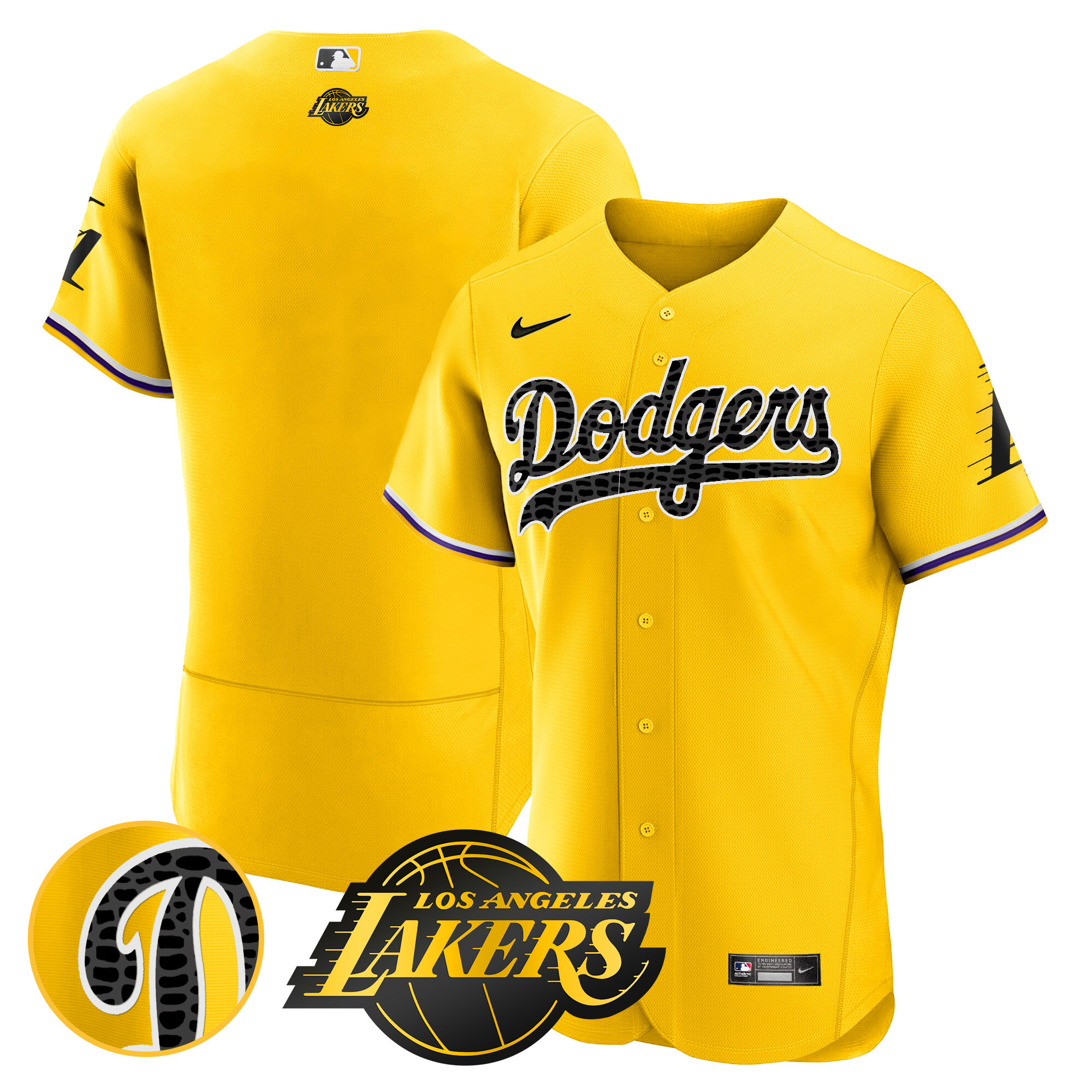 Team Men's Los Angeles Dodgers Flex Base Mamba Gold Jersey - All Stitched